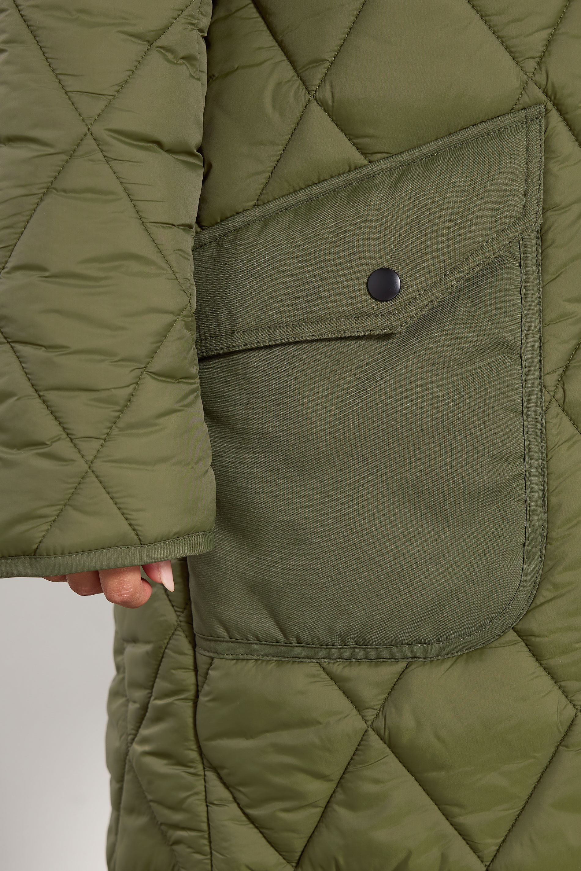 PixieGirl Petite Women's Khaki Green Funnel Neck Quilted Coat | PixieGirl 5