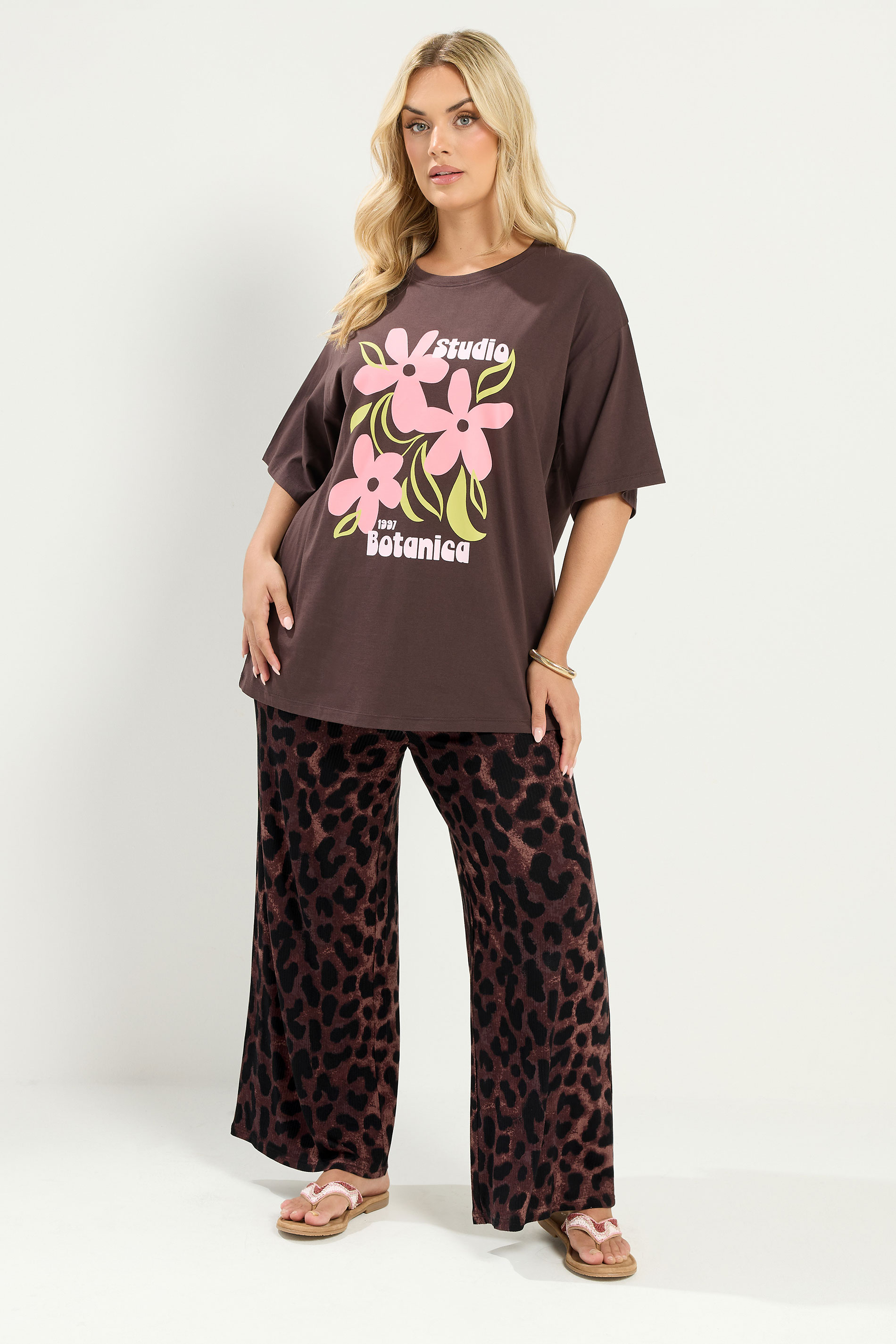 YOURS Plus Size Brown Leopard Print Trousers | Yours Clothing 1