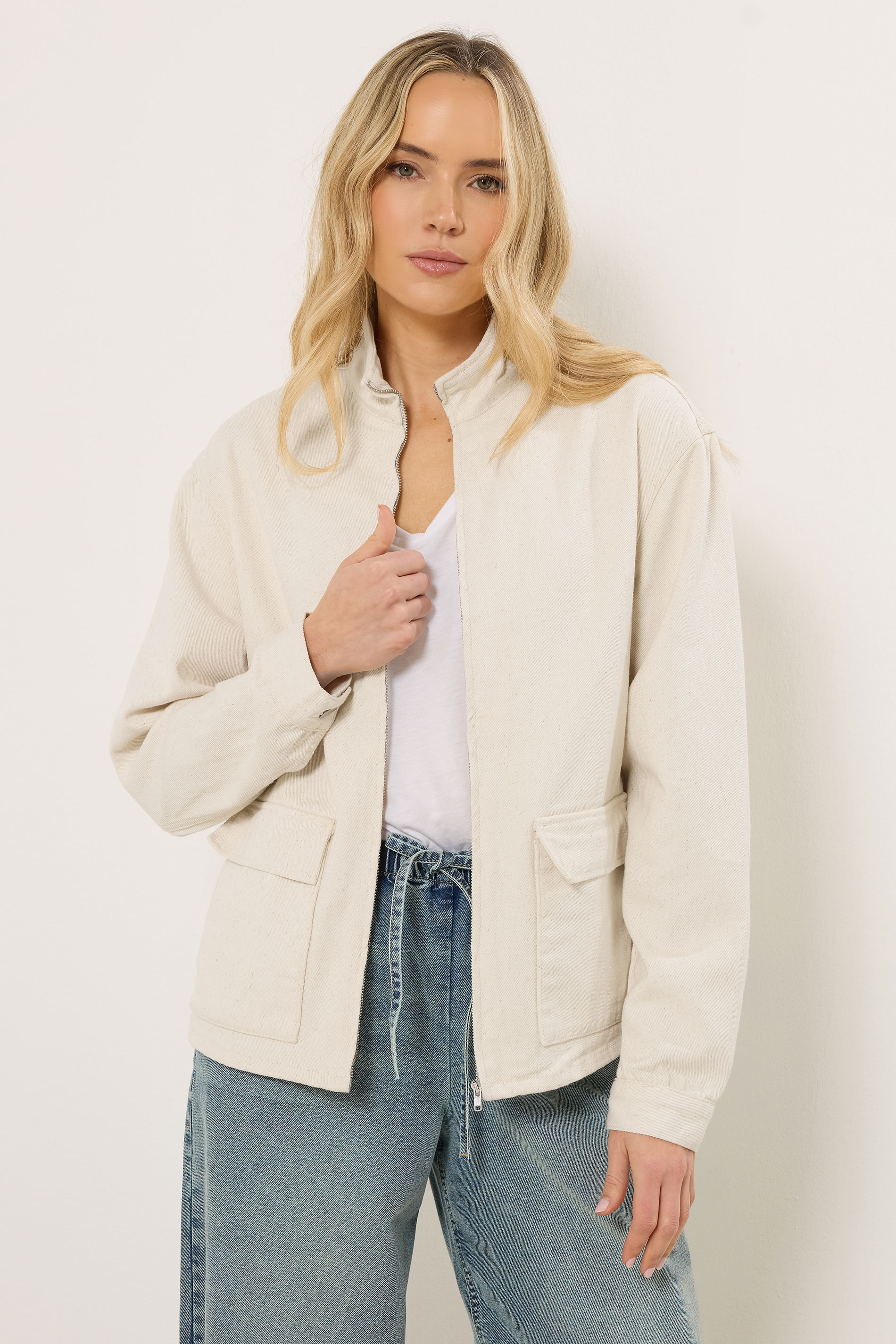 LTS Tall Women's Cream Funnel Neck Jacket | Long Tall Sally 2