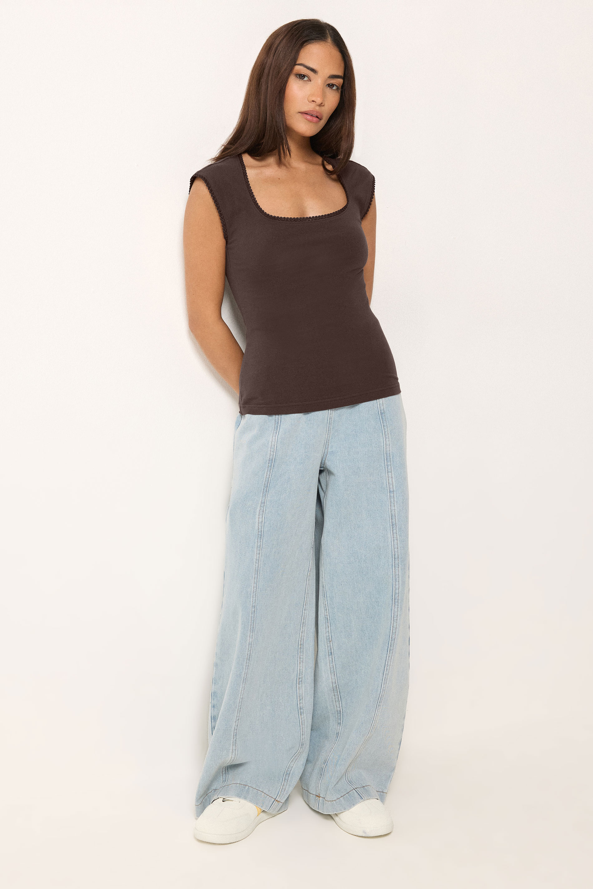PixieGirl Petite 2 PACK Women's Chocolate Brown & White Spot Cotton Vest Top | PixieGirl 4