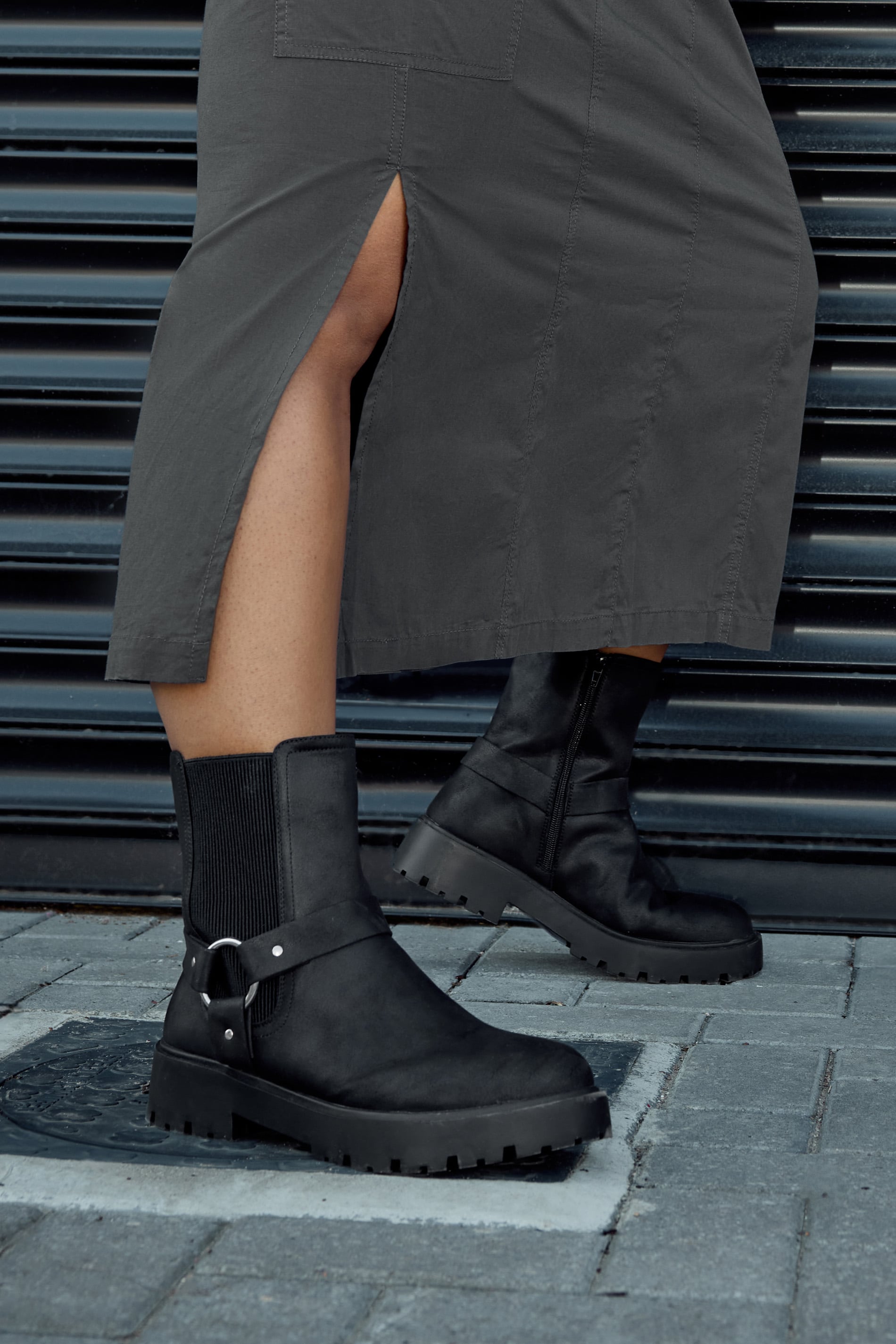 Women's Black Yours Chunky Biker Chelsea Boot In Wide E Fit & Extra Wide Eee Fit Size 9Eee