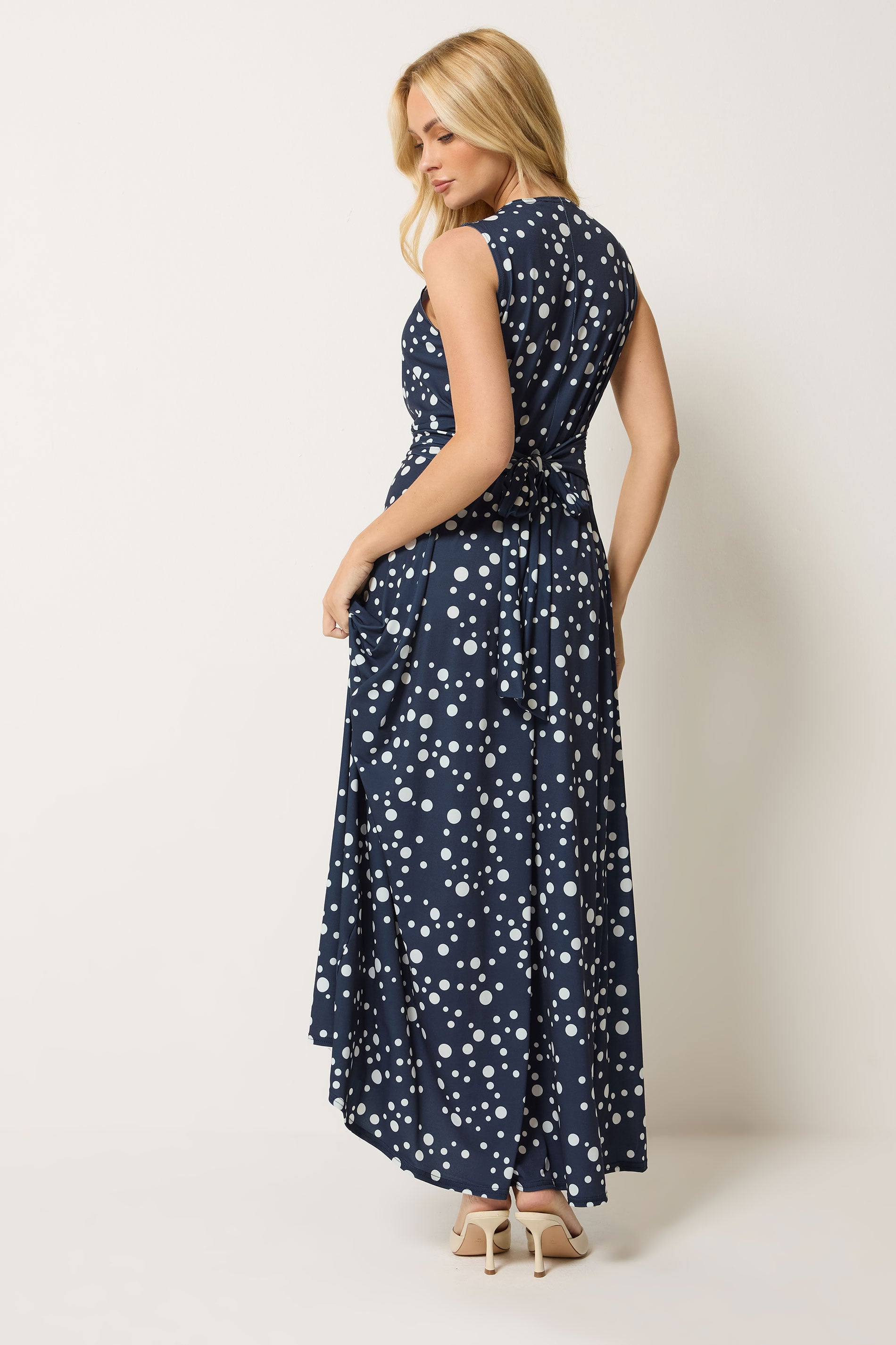 M&Co Navy Blue Polka Dot Twist Front Maxi Dress | M&Co 2