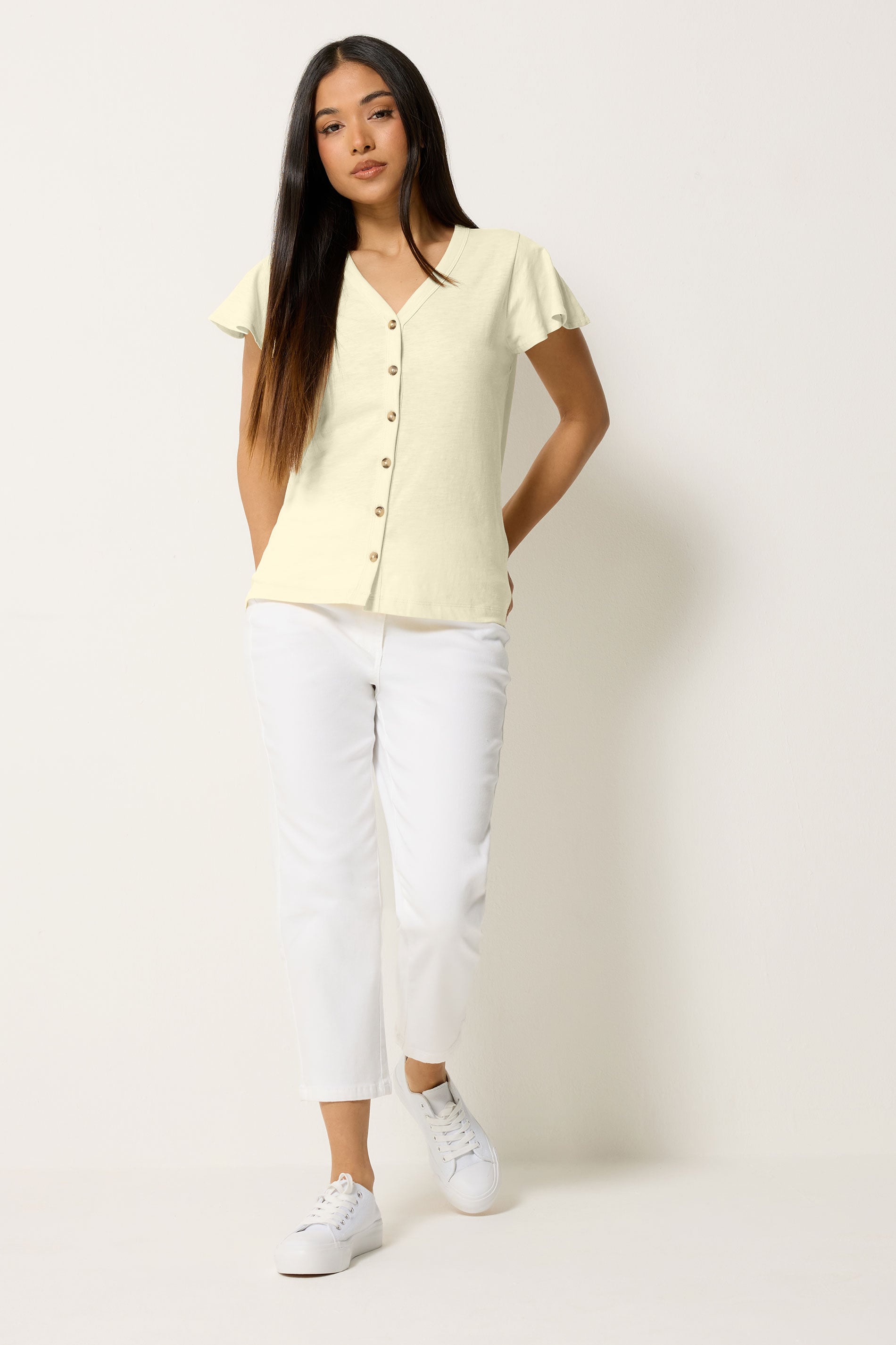 M&Co Petite Lemon Yellow Cotton Frill Sleeve Blouse | M&Co 1