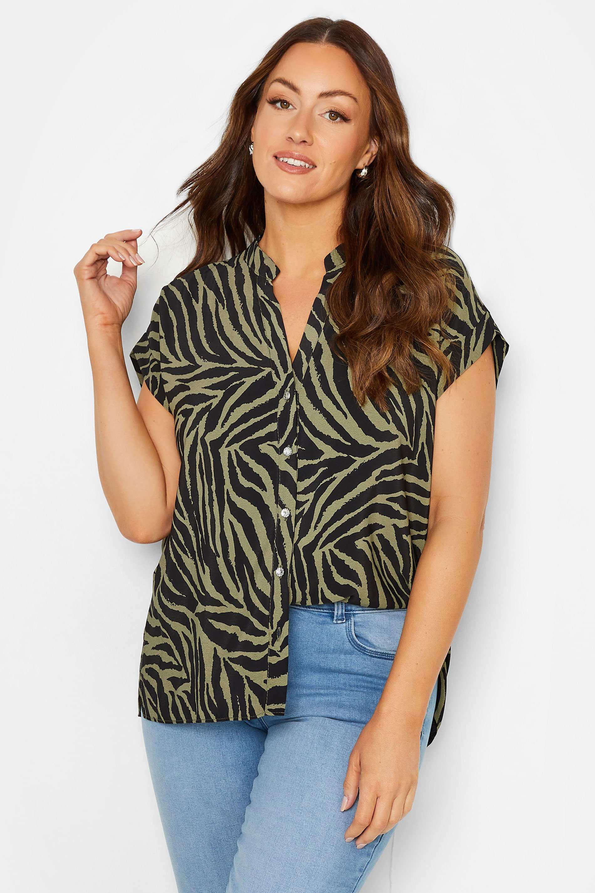M&Co Khaki Green Zebra Print Shirt | M&Co  1