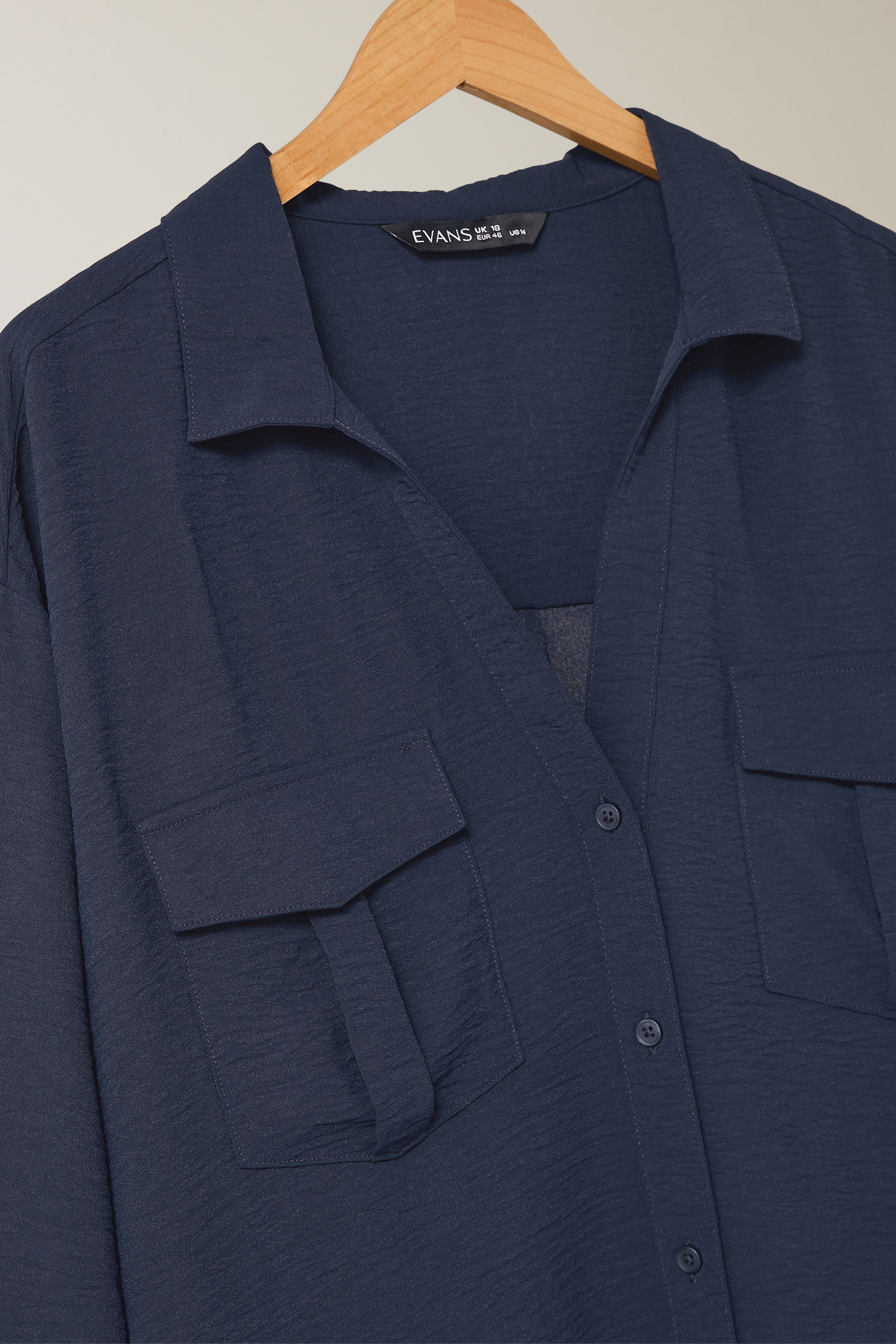 EVANS Plus Size Navy Blue Utility Pocket Shirt | Evans 7