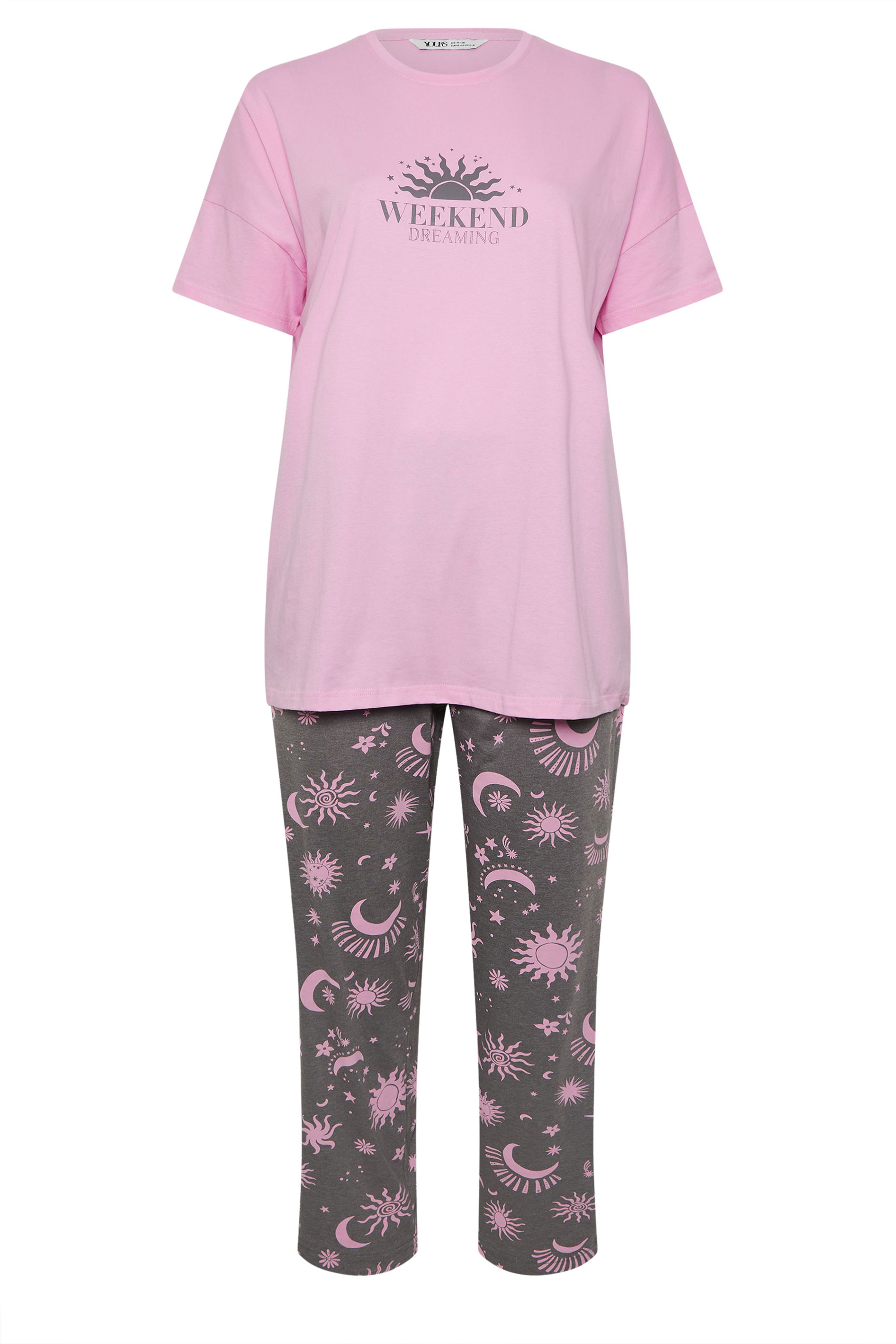 YOURS Plus Size Pink & Grey 'Weekend Dreaming' Pyjama Set | Yours Clothing 5