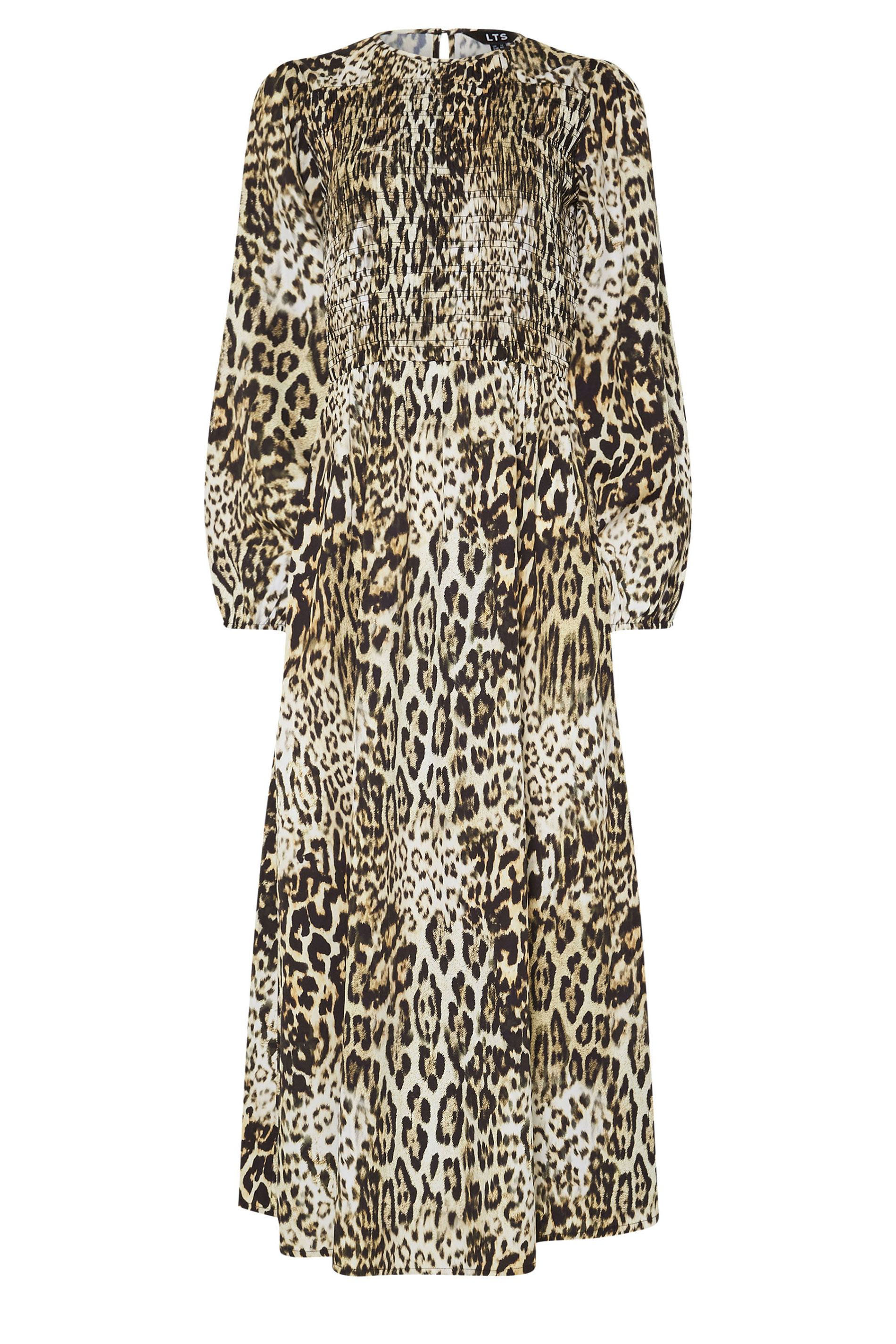 LTS Tall Natural Brown Animal Print Shirred Maxi Dress | Long Tall Sally 5