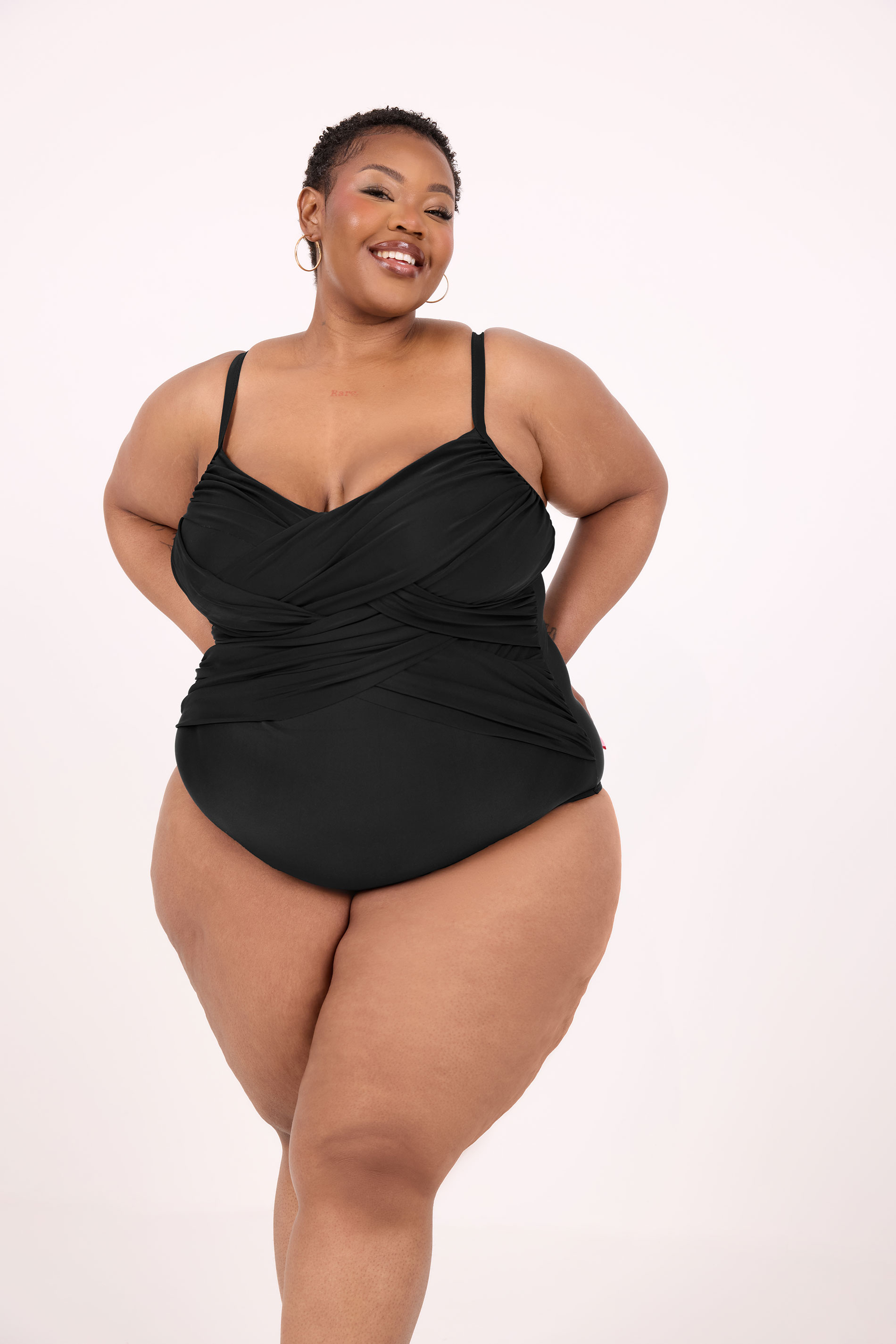 YOURS Plus Size Black Crossover Super Sculpt Swimsuit | Yours Clothing 1