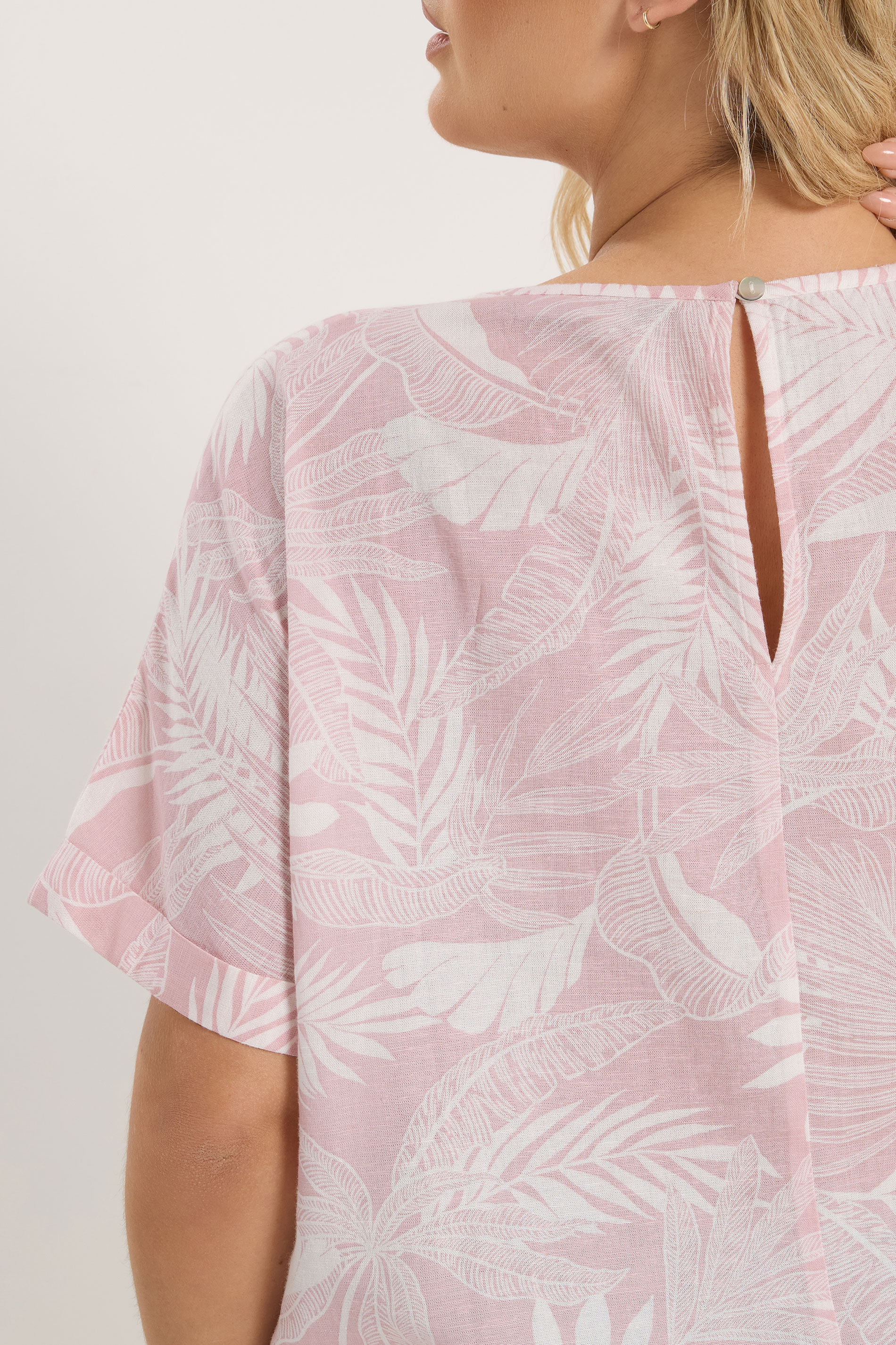 YOURS Plus Size Pink Palm Leaf Linen Boxy T-Shirt | Yours Clothing 5