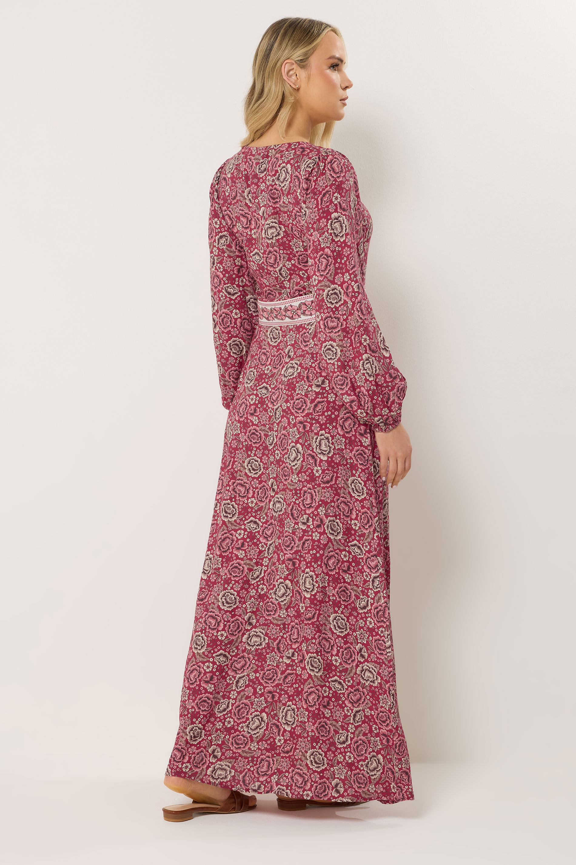 LTS Tall Women's Berry Red Floral Button Maxi Dress | Long Tall Sally 4