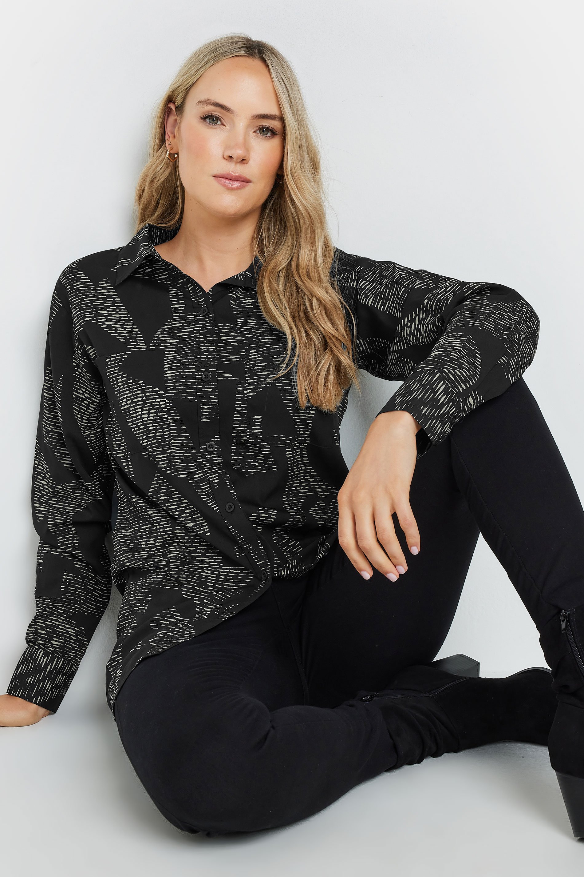 LTS Tall Black Abstract Dash Long Sleeve Shirt | Long Tall Sally 3