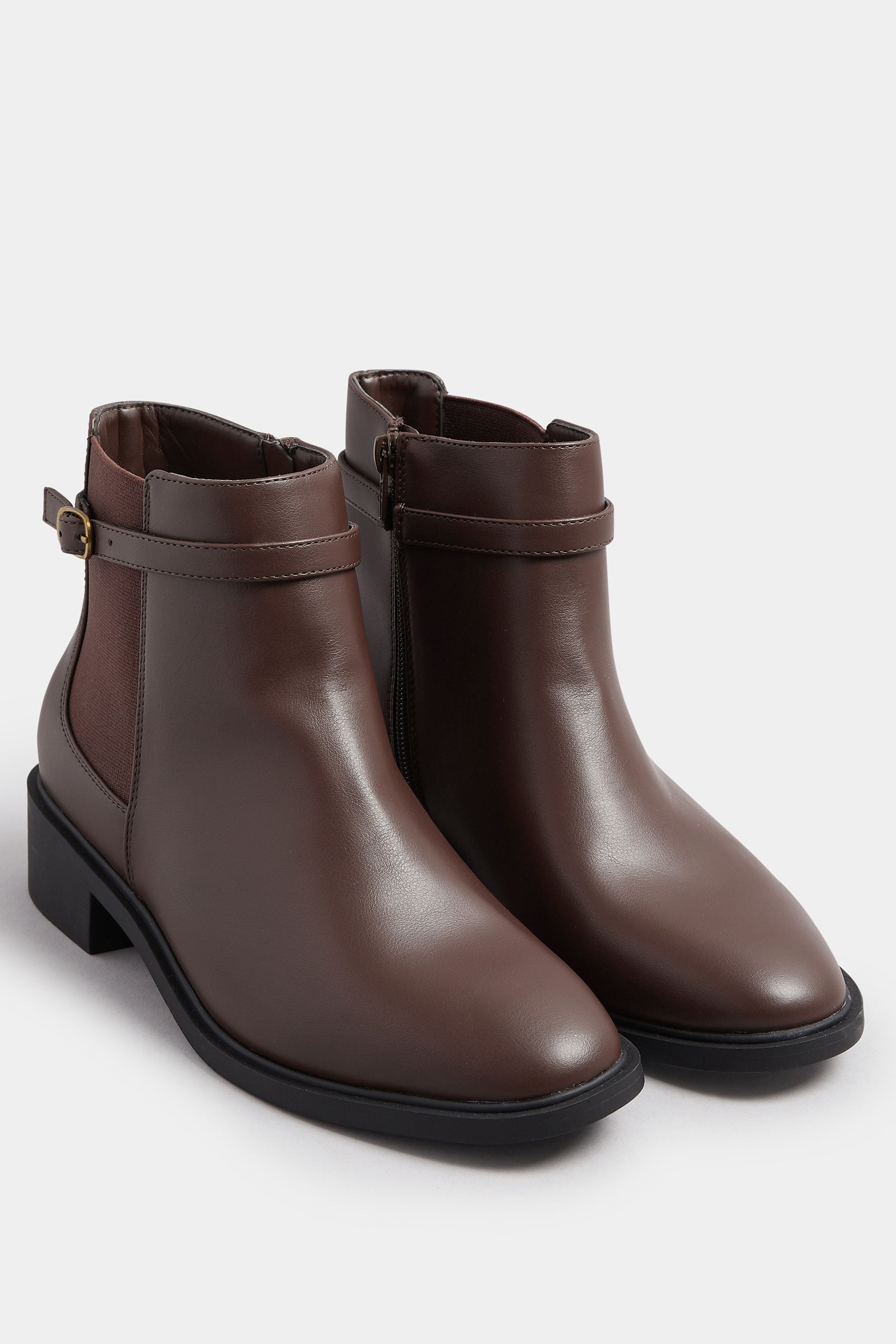 Black Faux Leather Buckle Stretch Ankle Boots In Wide E Fit & Extra Wide EEE Fit | Yours Clothing 1