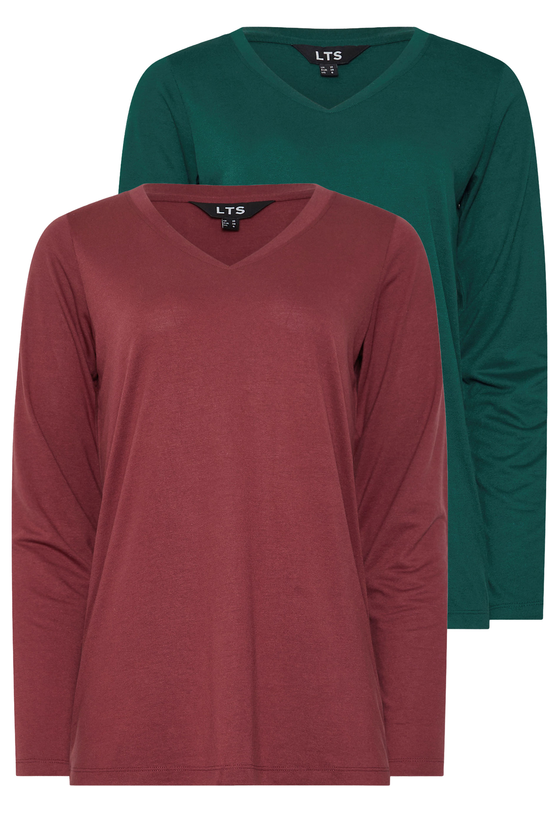 LTS PREMIUM Tall 2 PACK Burgundy Red & Green V-Neck Modal Tops | Long Tall Sally 7