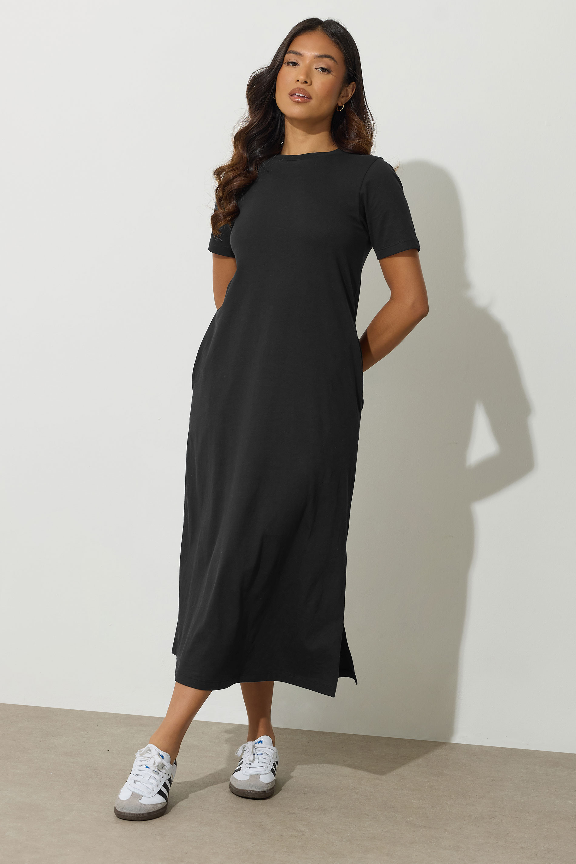 PixieGirl Petite Women's Black Cotton T-Shirt Maxi Dress | PixieGirl 2