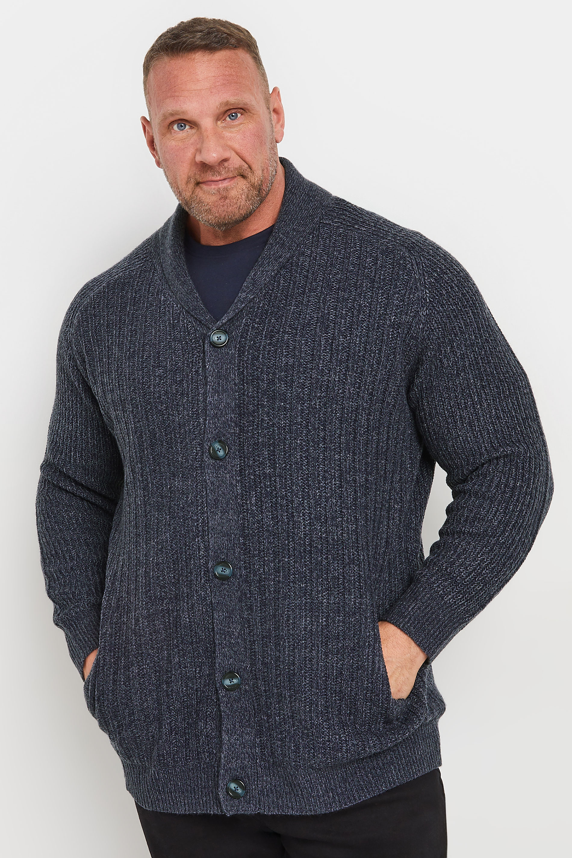 BadRhino Big & Tall Navy Blue Knitted Shawl Cardigan | BadRhino 3