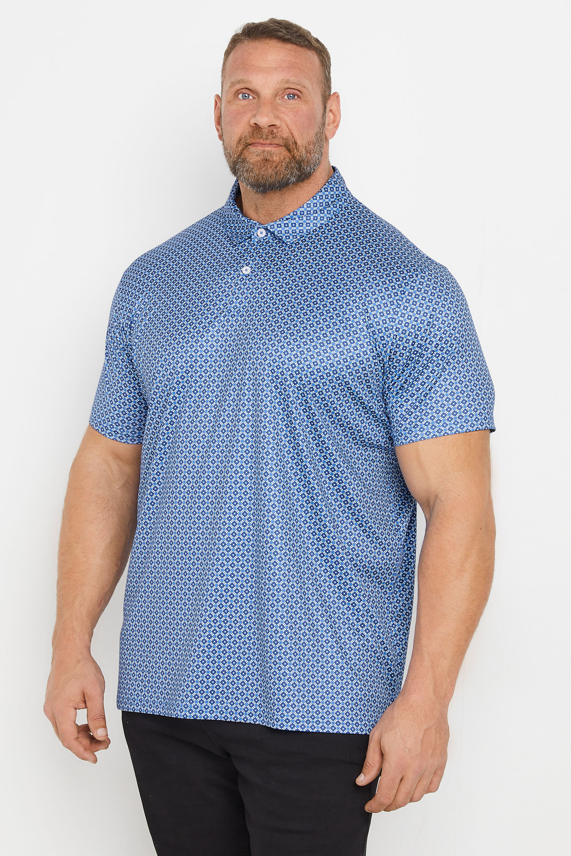 BadRhino Golf Big & Tall Blue Geometric Print Polo Shirt | BadRhino 3