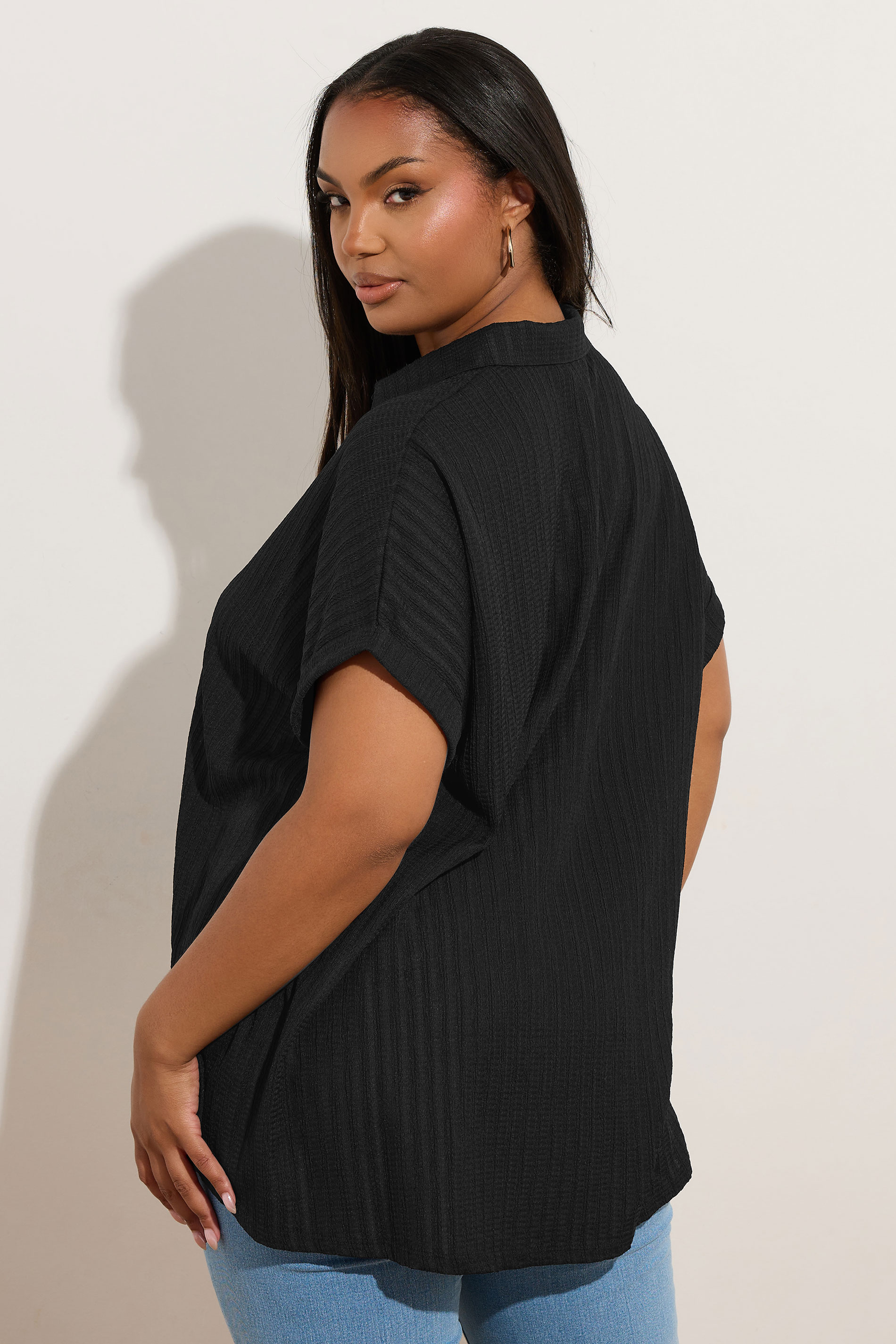 YOURS Plus Size Black Textured Boxy Shirt | Yours Clothing 4