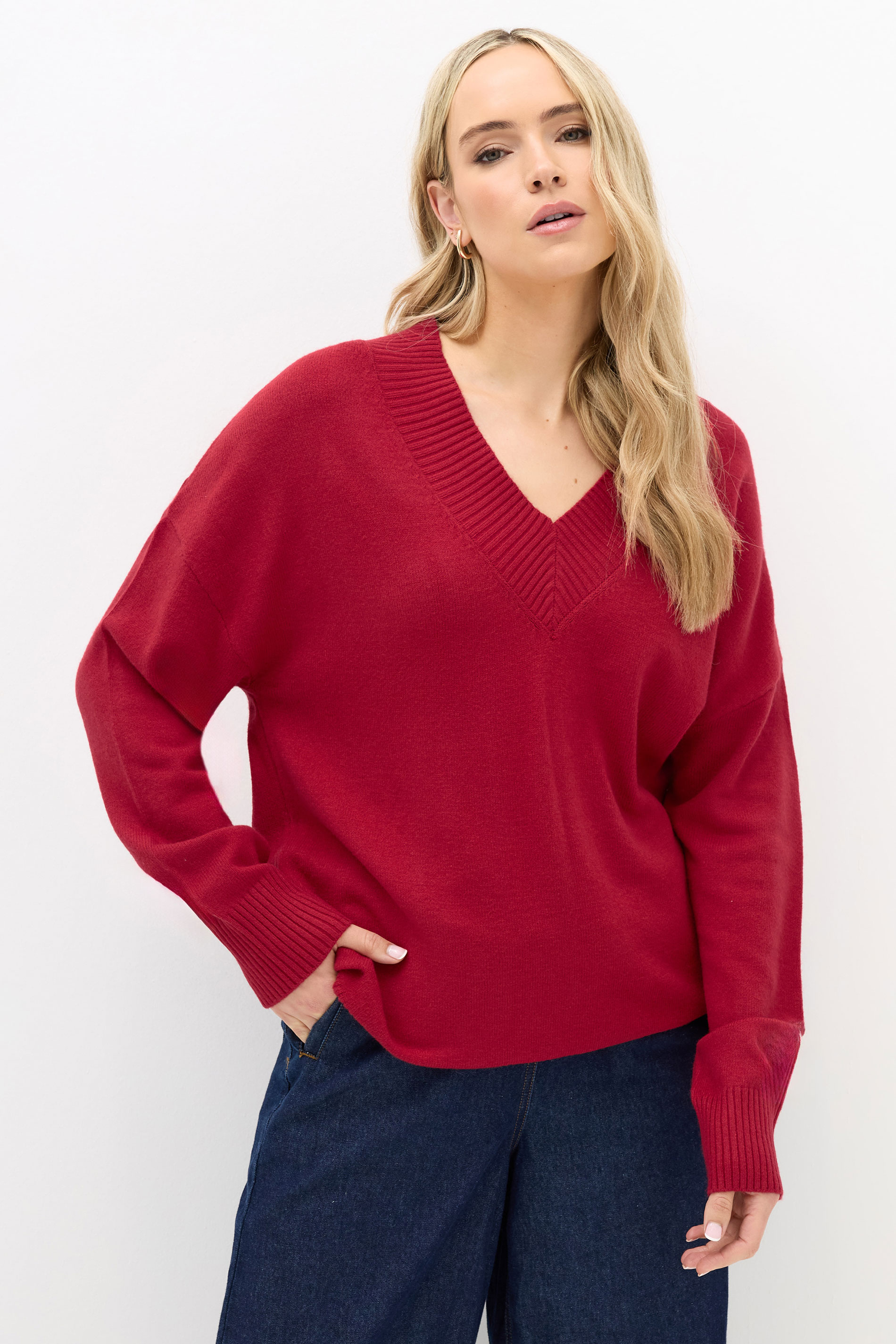 LTS Tall Red Wool V-Neck Jumper | Long Tall Sally 3