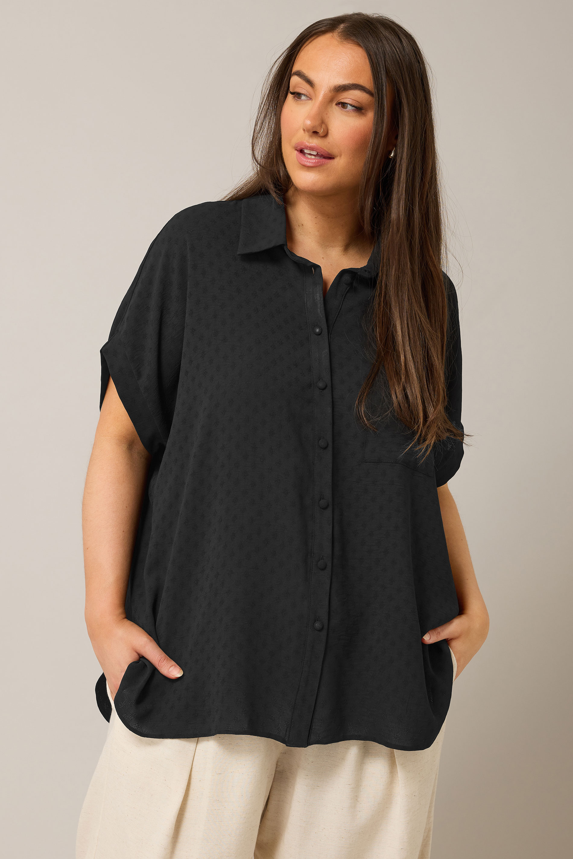 EVANS Plus Size Black Grown-On Sleeve Blouse | Evans 3