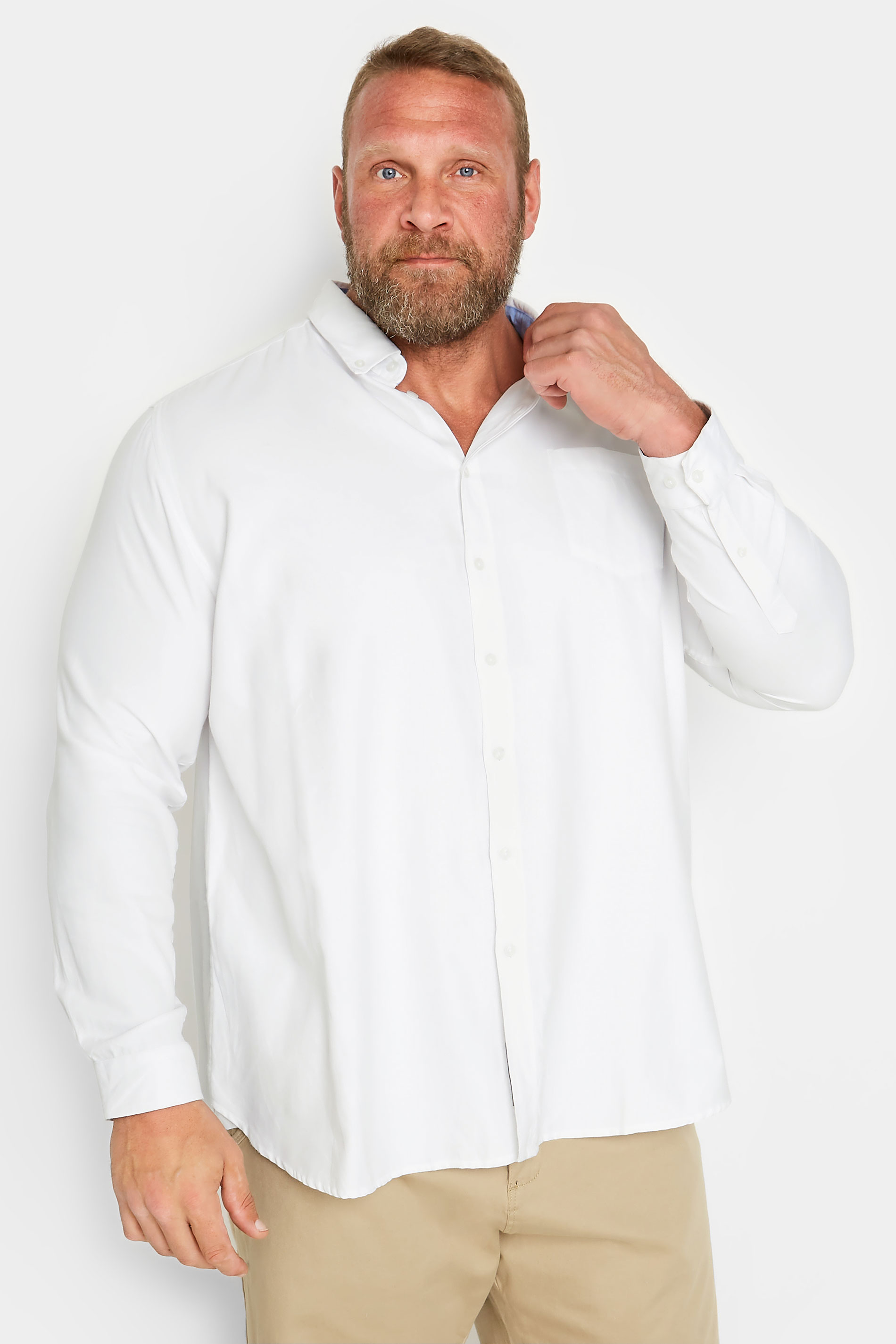 D555 Big & Tall White Long Sleeve Oxford Shirt | BadRhino 3