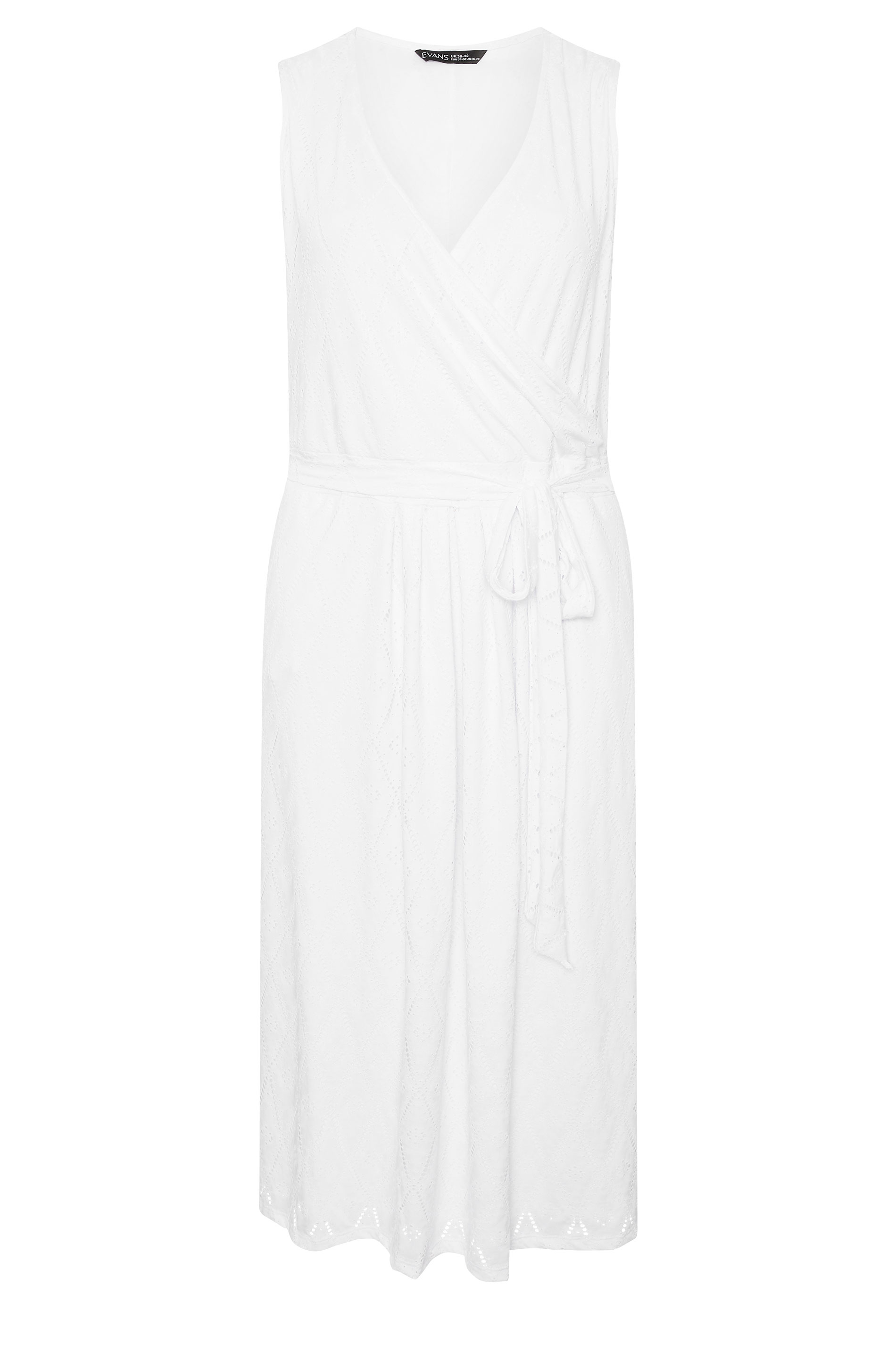 EVANS Plus Size White Broderie Wrap Midi Dress | Evans 5