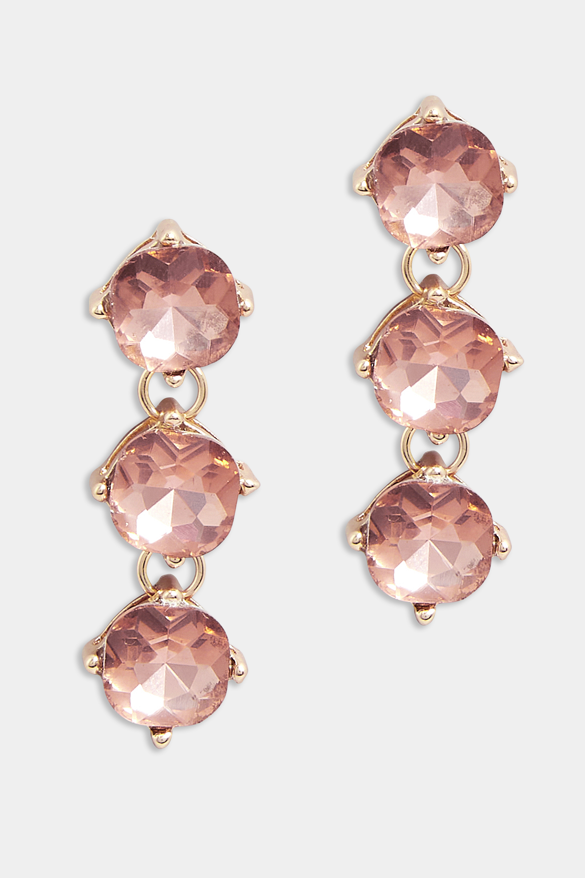 Gold Triple Diamante Drop Earrings | Yours Clothing 2