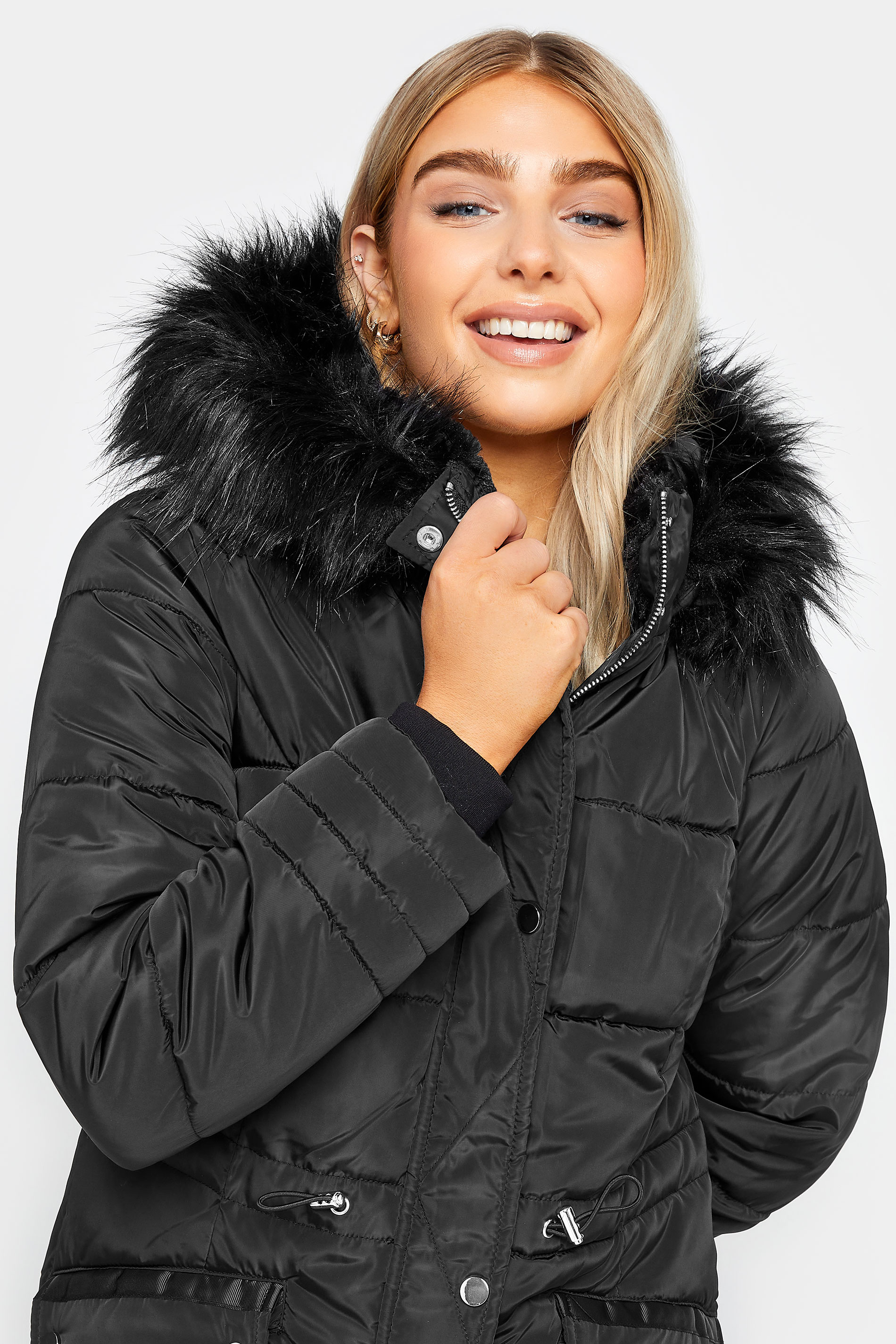 M&Co Black Faux Fur Trim Padded Coat | M&Co