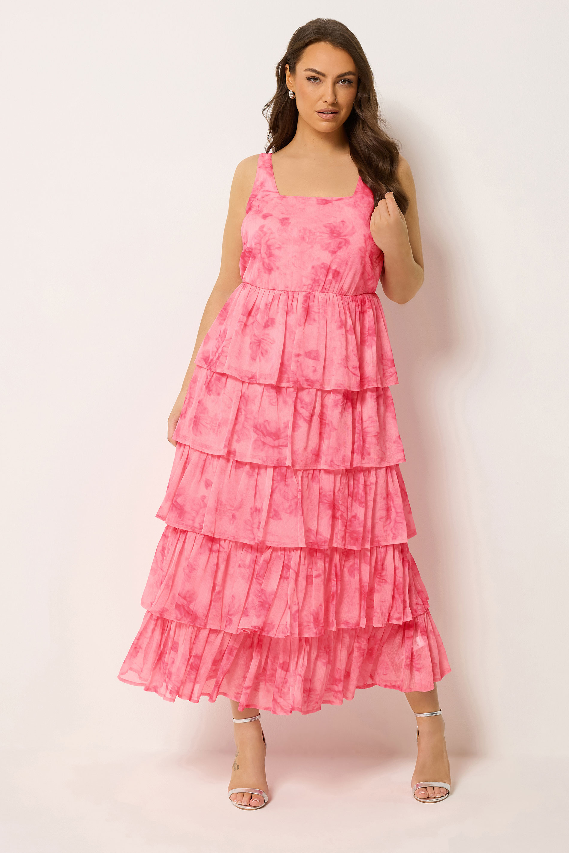 YOURS Plus Size Pink Floral Ruffle Dress | Yours Clothing 1