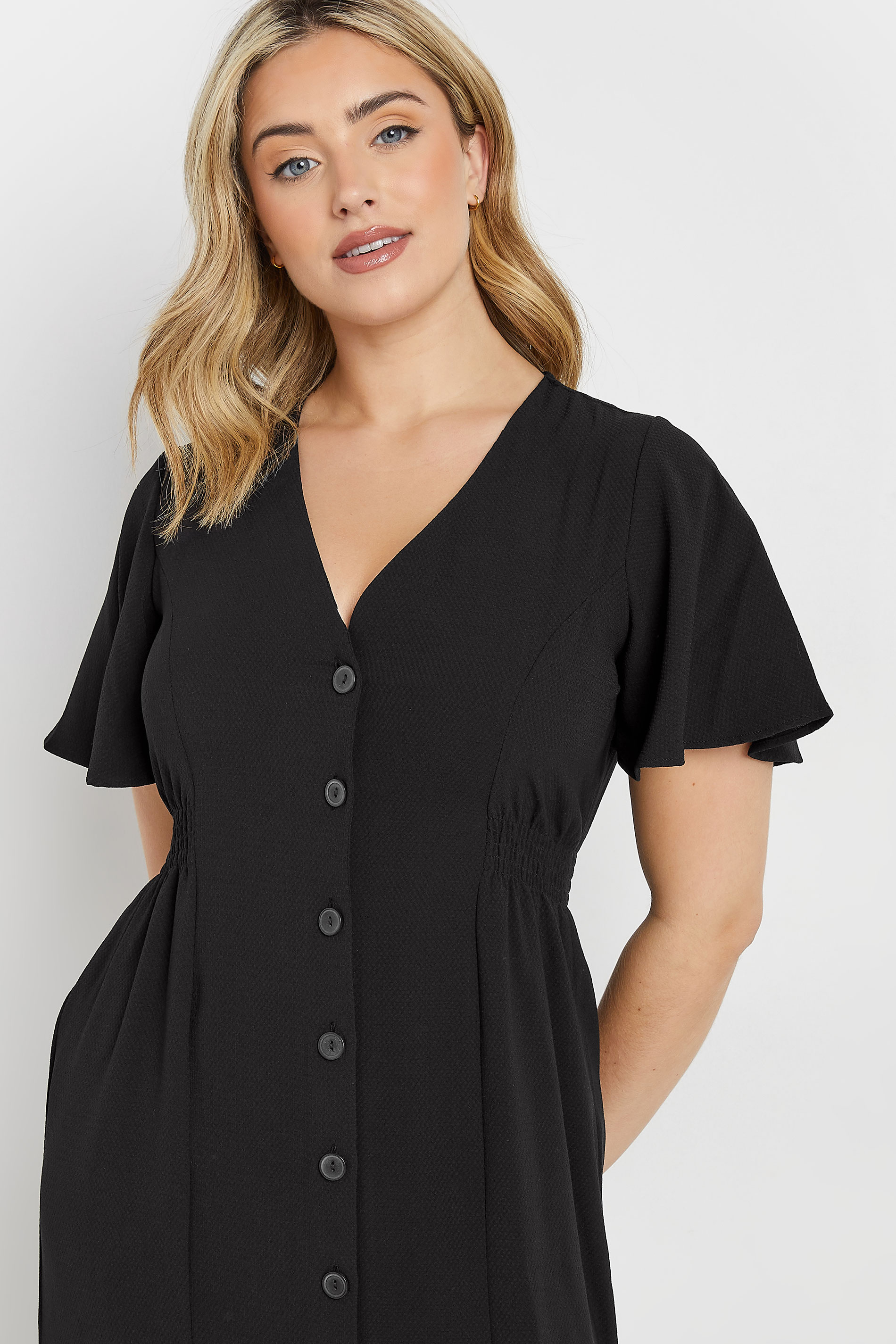 knee length dresses for ladies Shirred Tube Midi Dress in Black M / Black Linen main image 0