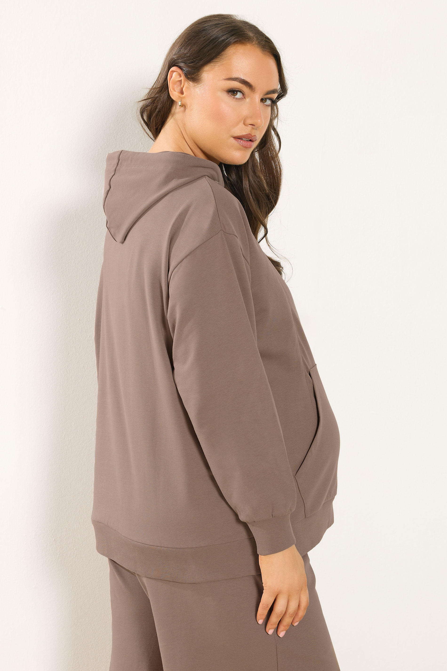 BUMP IT UP MATERNITY Plus Size Brown Zip Side Nursing Hoodie | Yours Clothing 2