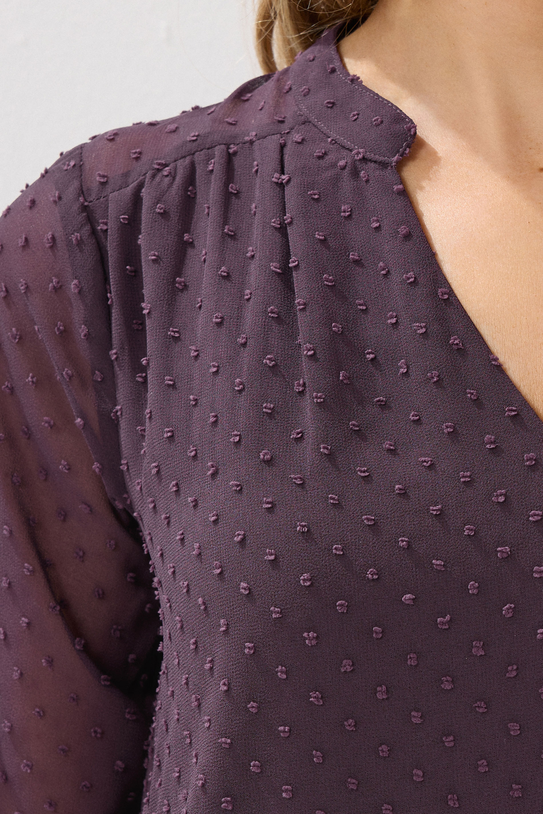 LTS Tall Purple Dobby Spot Shirred Cuff Top | Long Tall Sally 4