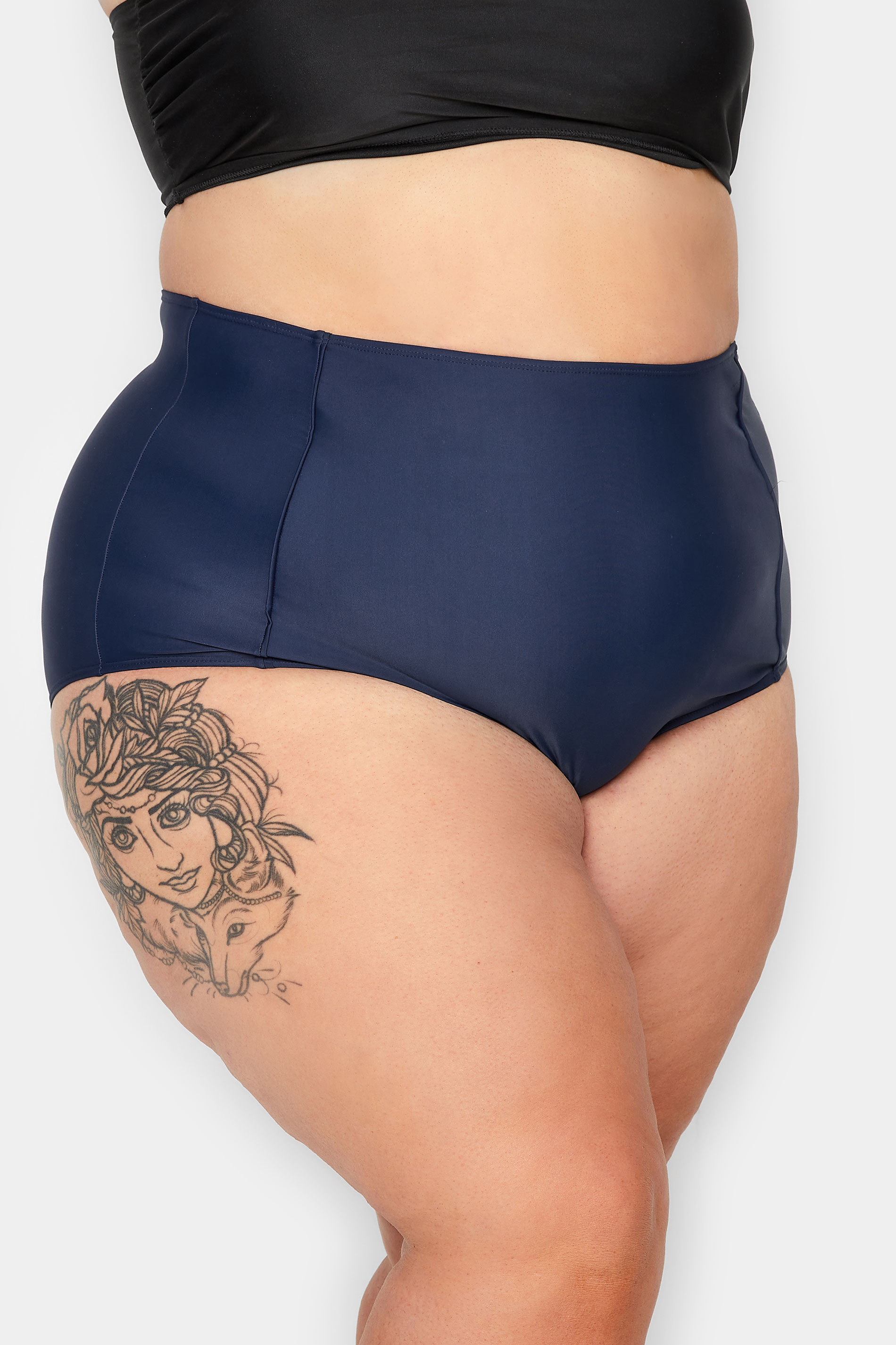 YOURS Plus Size Navy Blue High Waisted Tummy Control Bikini Briefs | Yours Clothing 1
