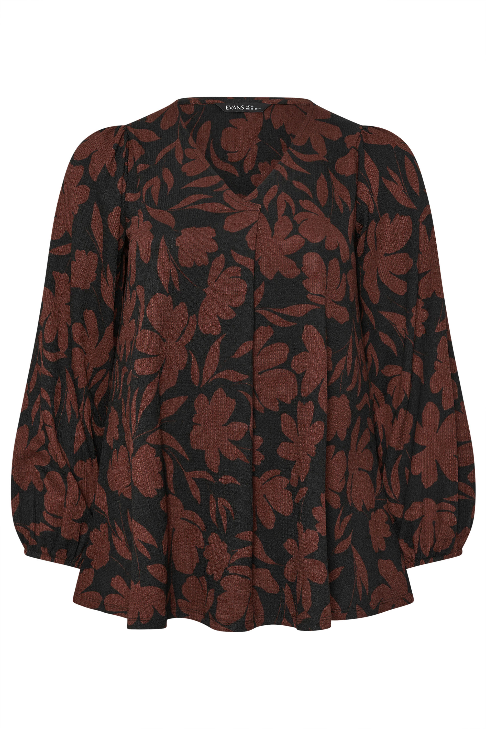 EVANS Plus Size Black & Brown Floral Pleat Front Blouse | Evans 5