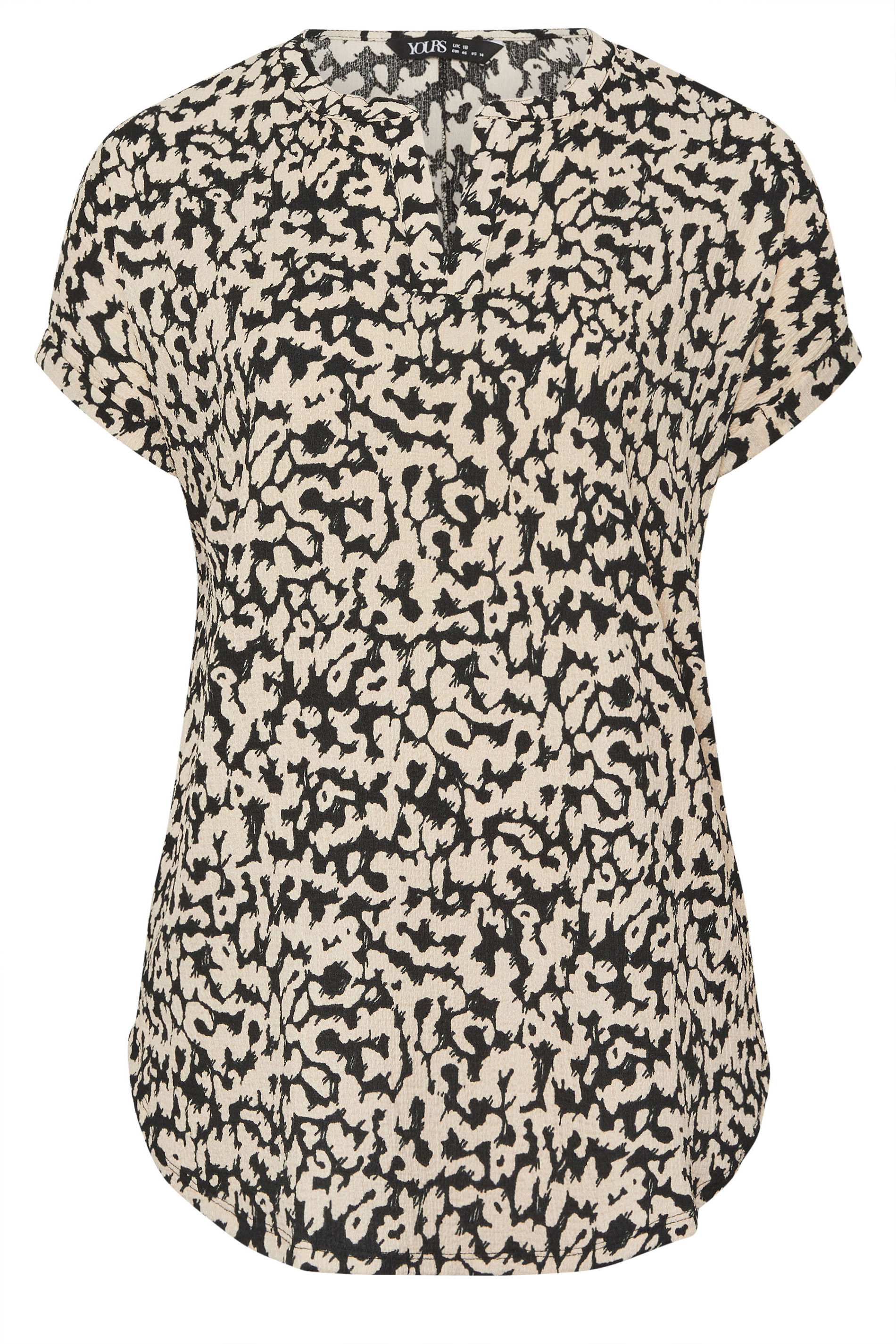 YOURS Plus Size Natural Brown Abstract Print Notch Neck Top | Yours Clothing 5