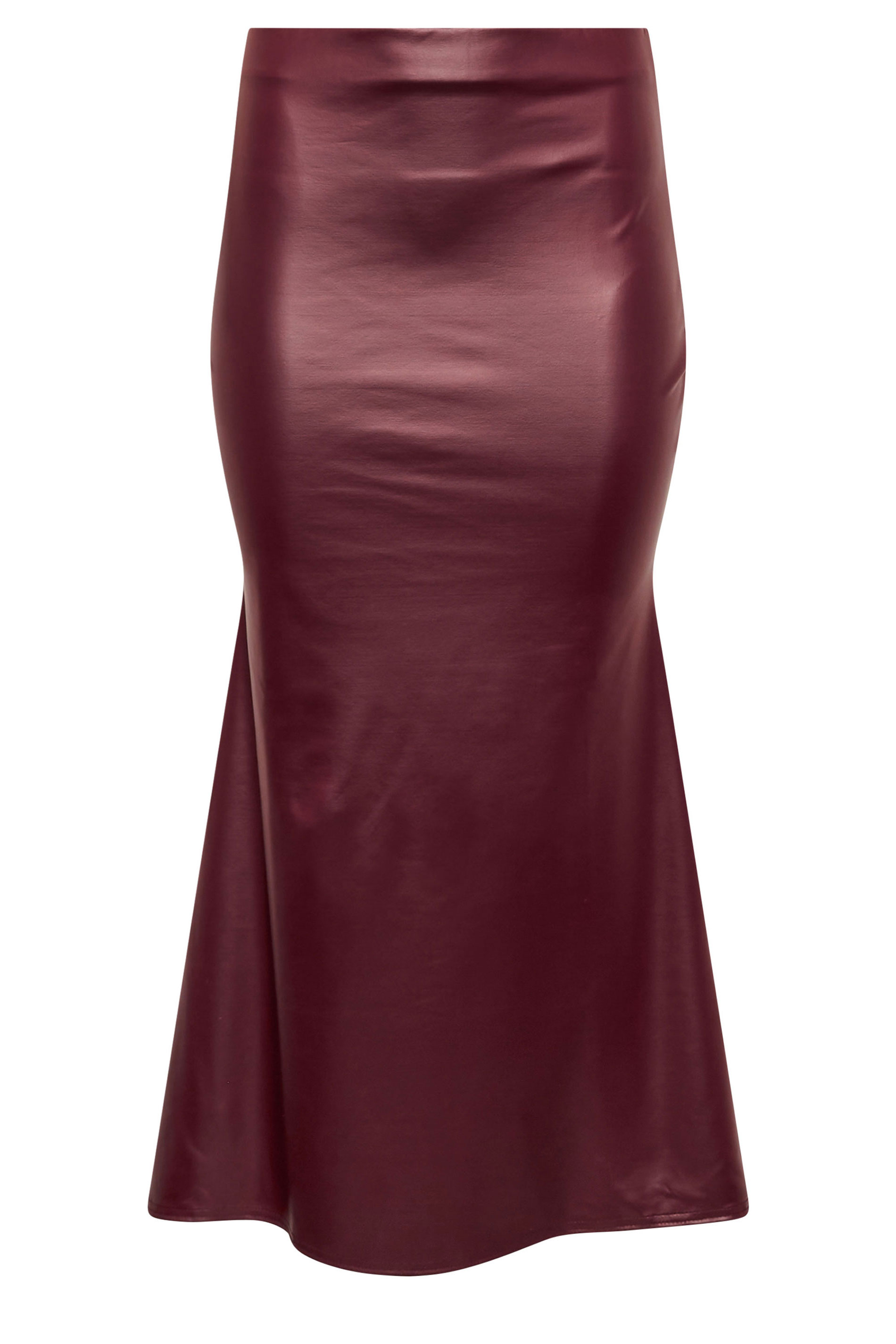 PixieGirl Petite Women's Burgundy Red Faux Leather Fishtail Skirt | PixieGirl 5