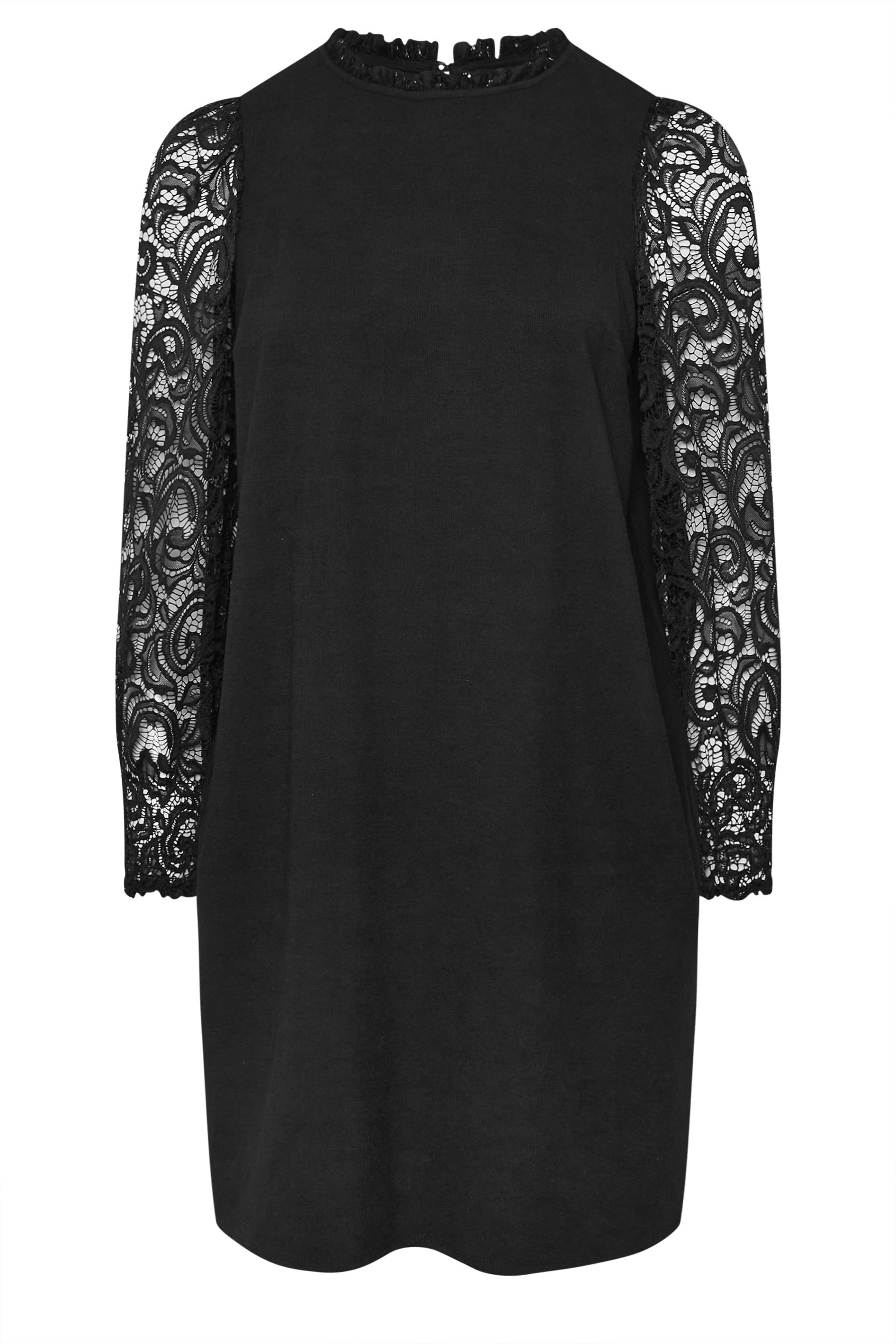 YOURS Plus Size Black Lace Sleeve Mini Dress | Yours Clothing 5
