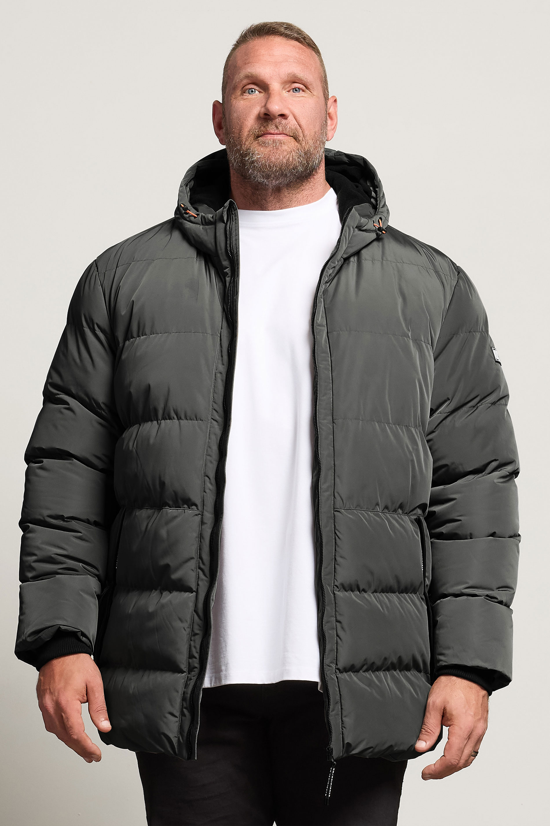 BadRhino Big & Tall Charcoal Grey Hooded Puffer Jacket 3