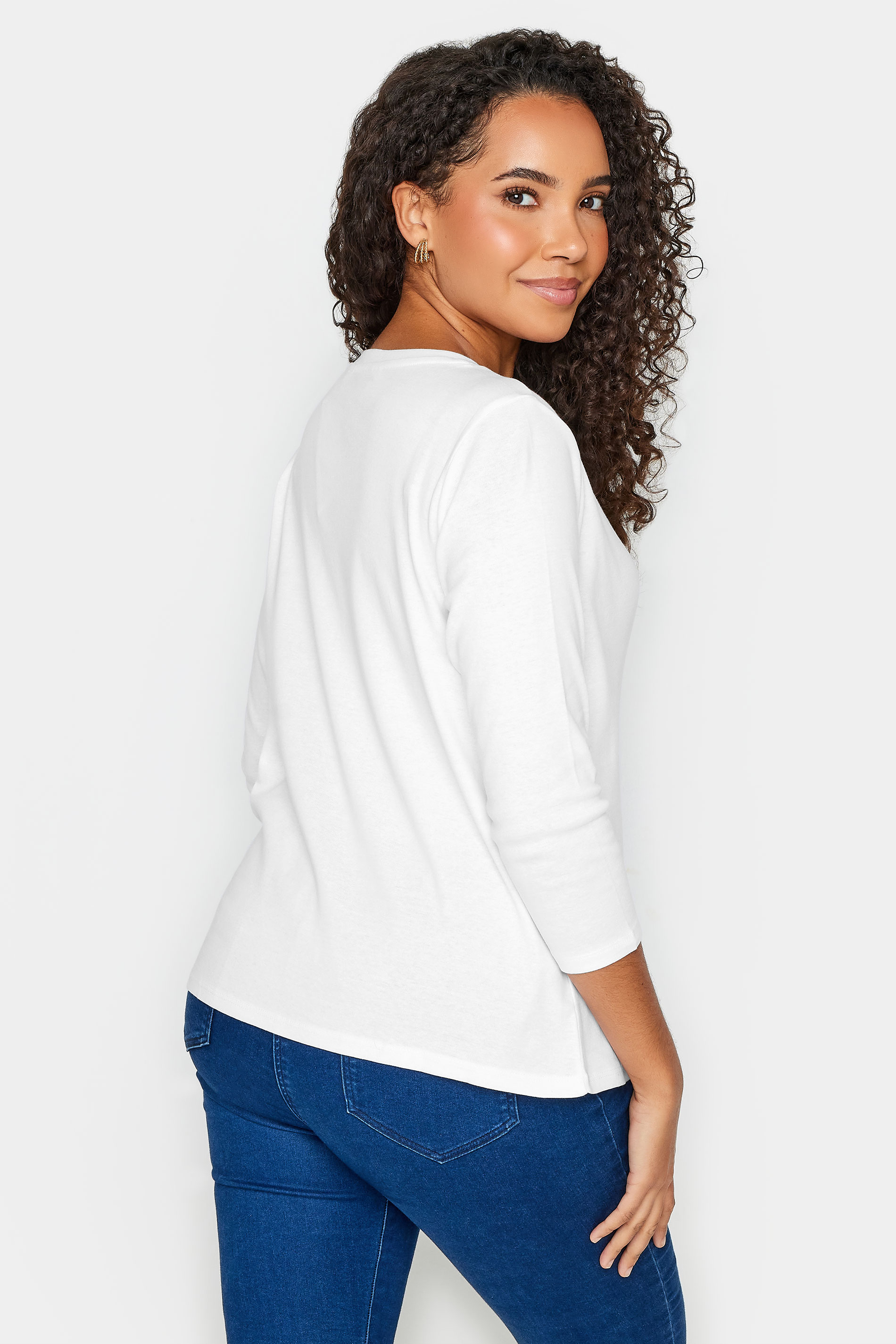 M&Co White 3/4 Sleeve Cotton Top | M&Co  3
