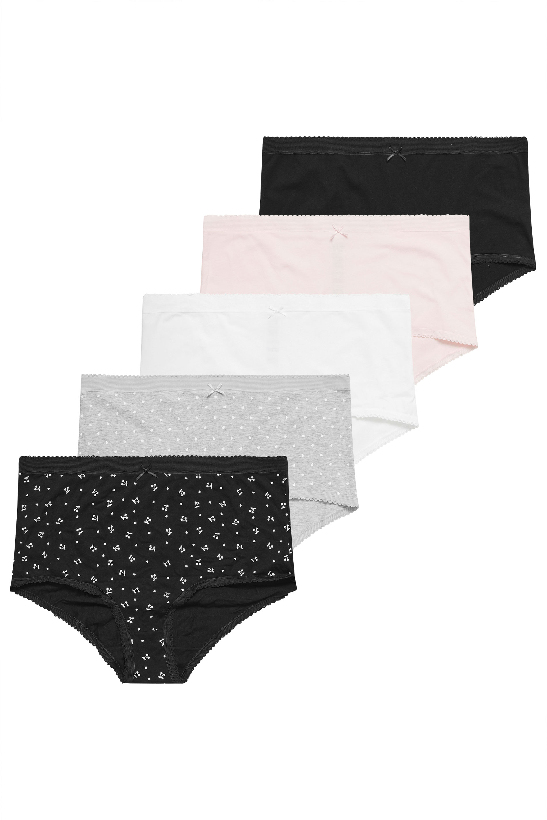 YOURSET 5 PACK Plus Size Pink & Grey Heart Full Briefs | Yours Clothing 3