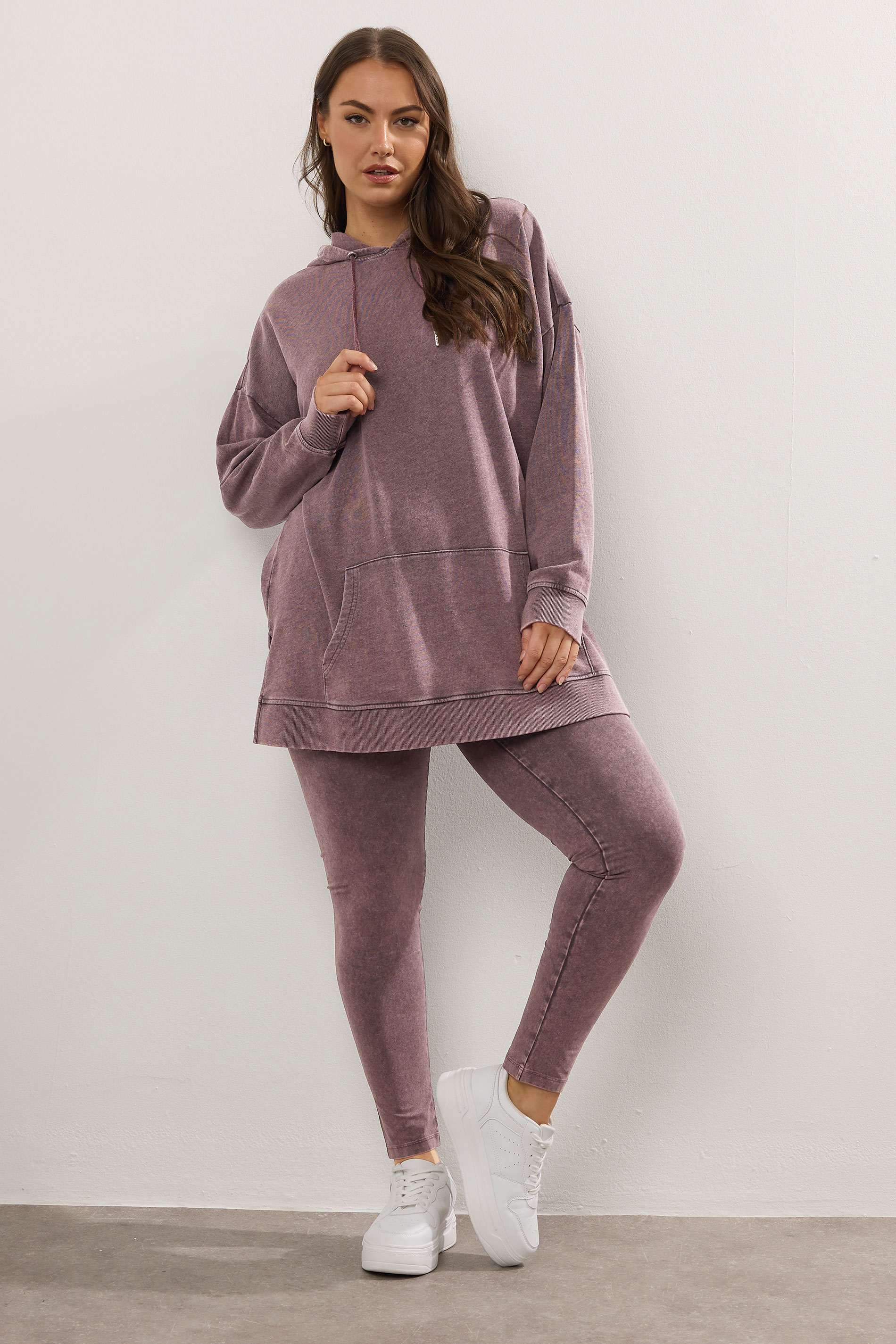 YOURS Plus Size Burgundy Red Acid Wash Leggings | Yours Clothing 1