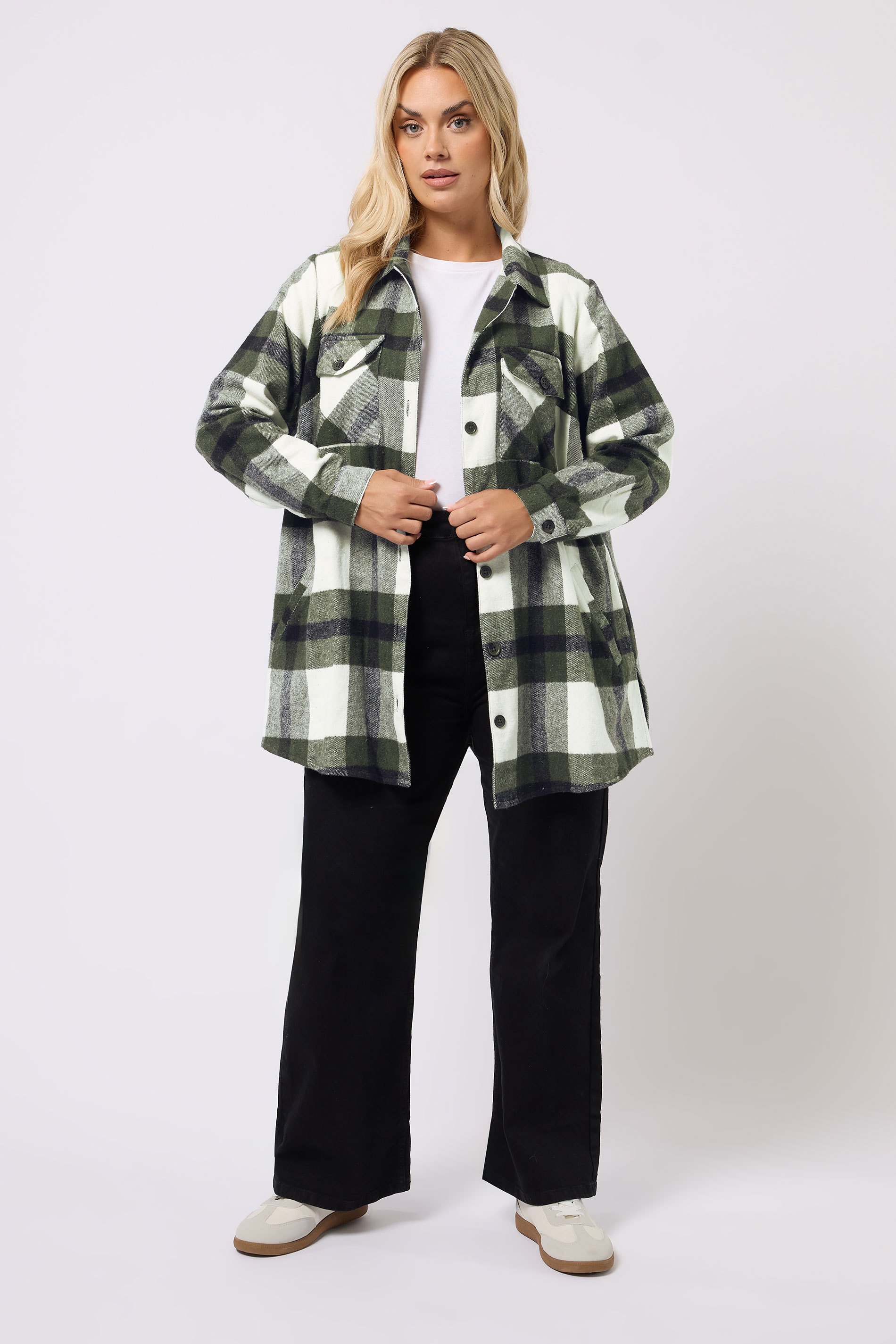YOURS Plus Size Khaki Green Check Shacket | Yours Clothing 1
