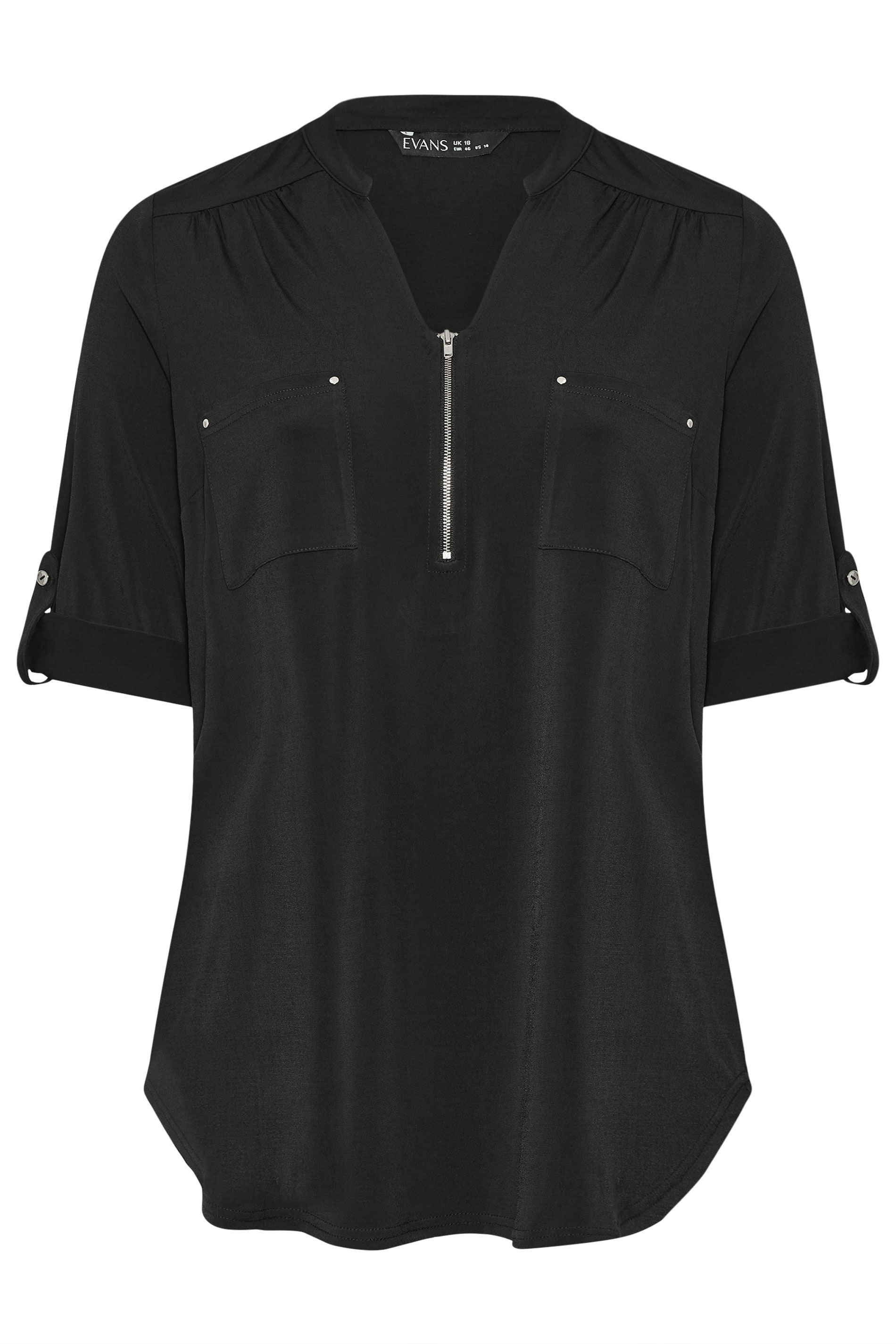 EVANS Plus Size Black Zip Front Jersey Blouse | Evans  5