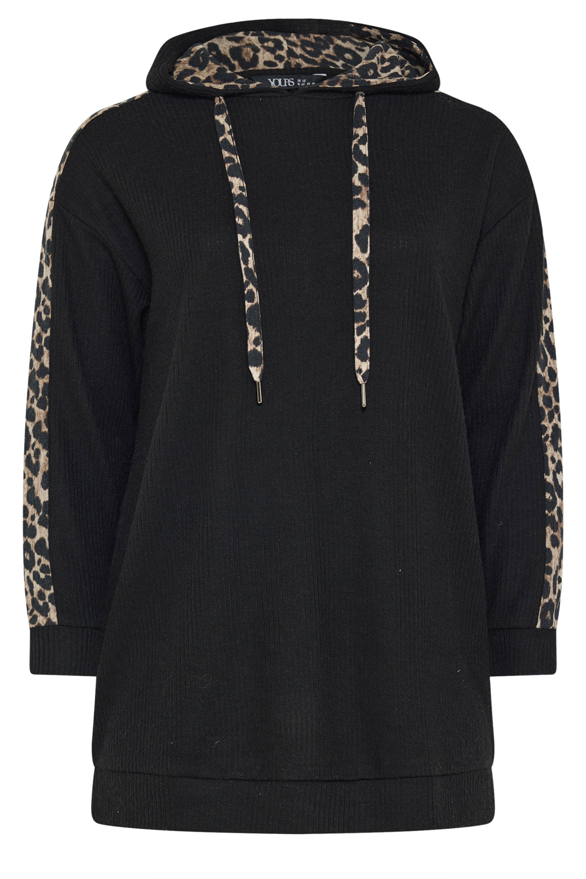 YOURS Plus Size Black Leopard Print Trim Hoodie | Yours Clothing  5