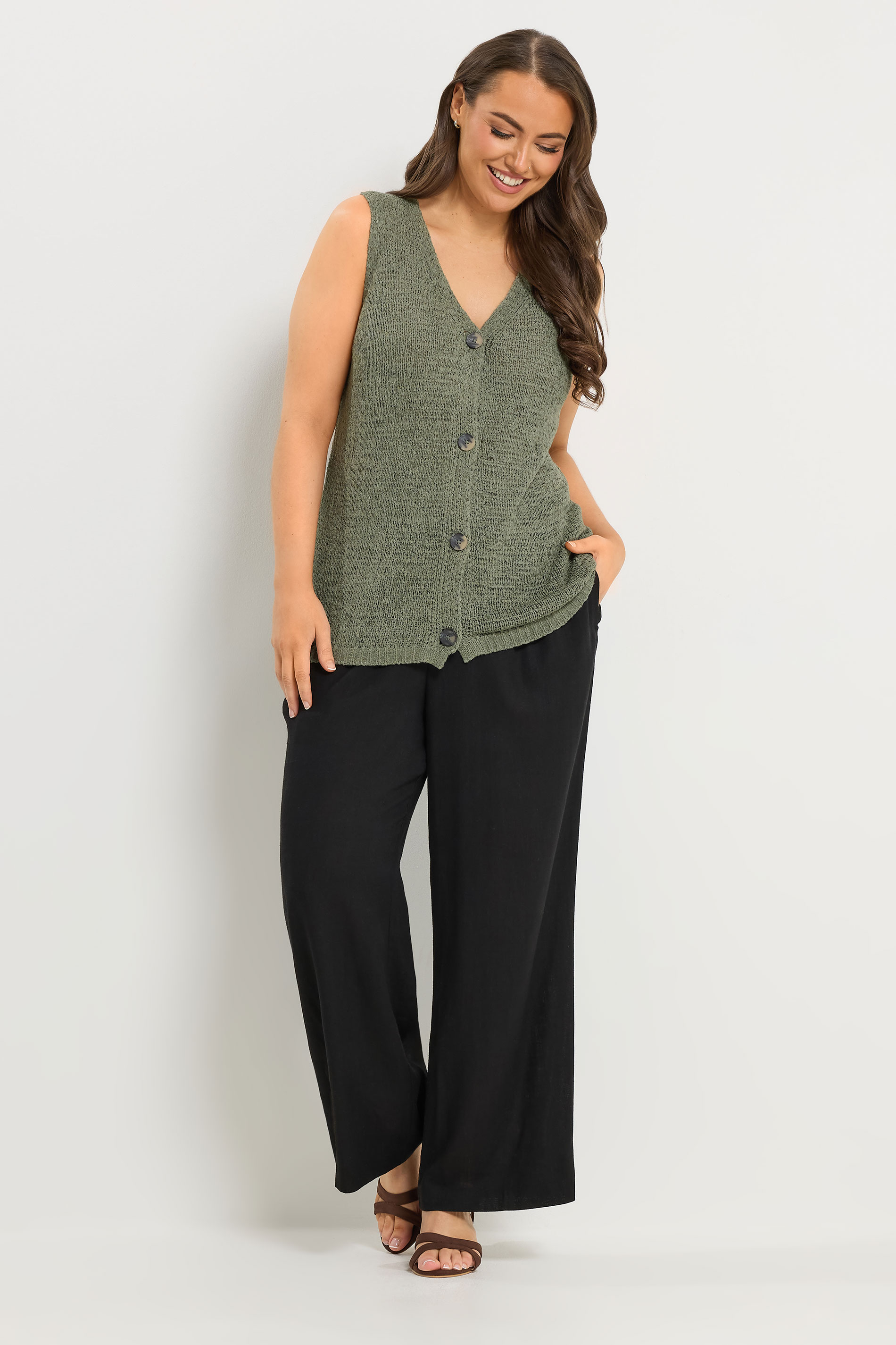 YOURS Plus Size Green Button Through Knitted Waistcoat | Yours Clothing 2