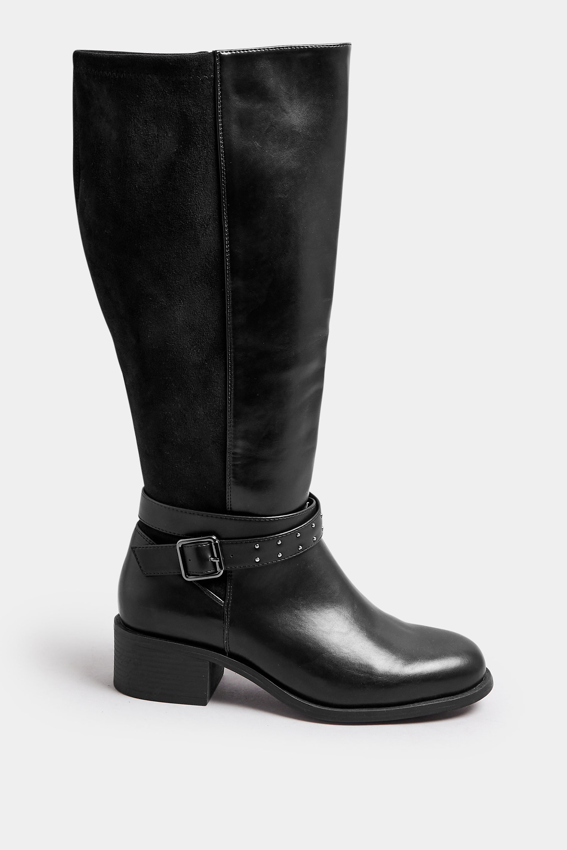 Black Faux Leather Buckle Detail Knee High Boots In Extra Wide EEE Fit | Yours Clothing 2