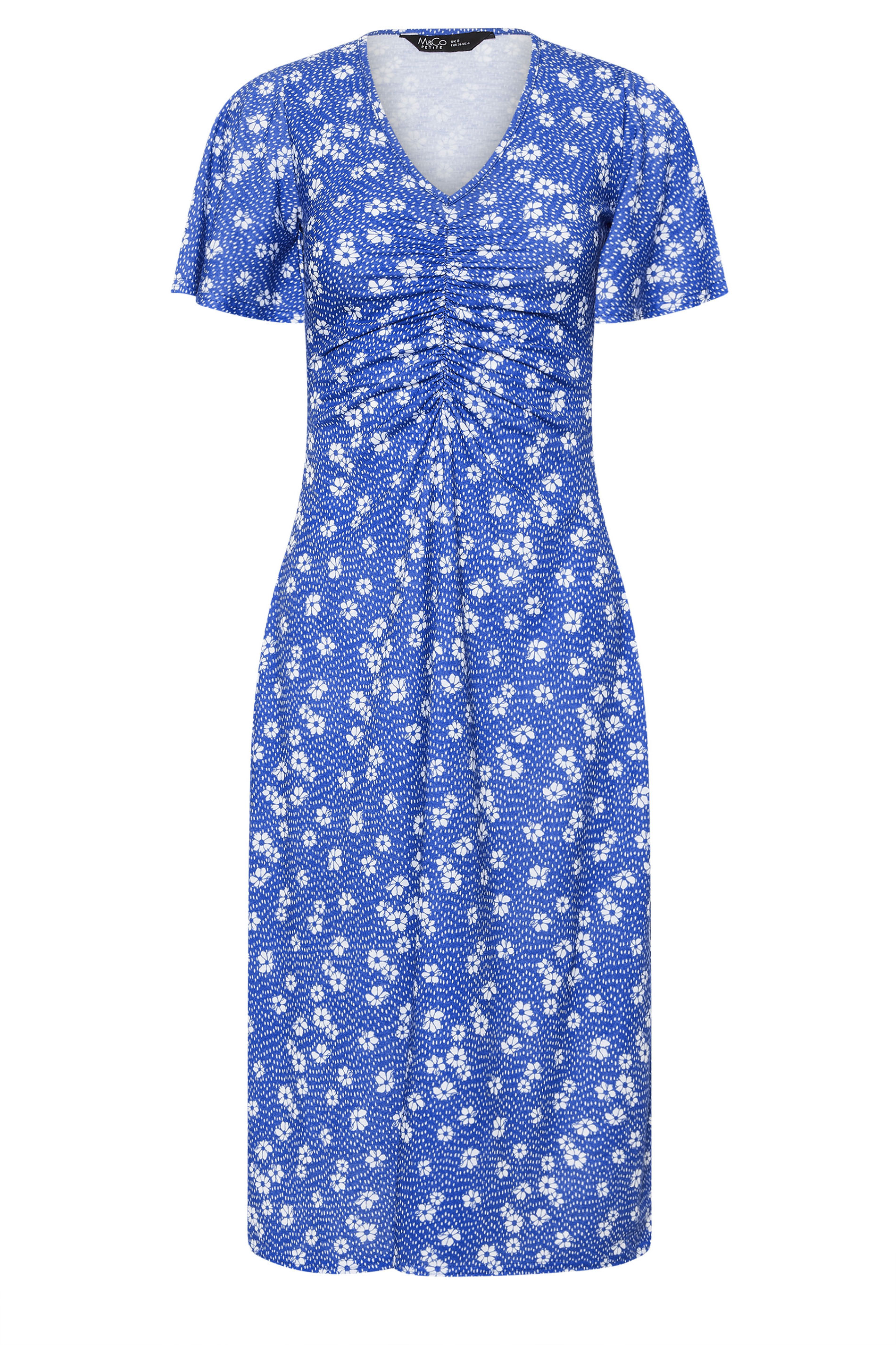 M&Co Petite Blue Ditsy Floral Print Flutter Sleeve Dress | M&Co 5
