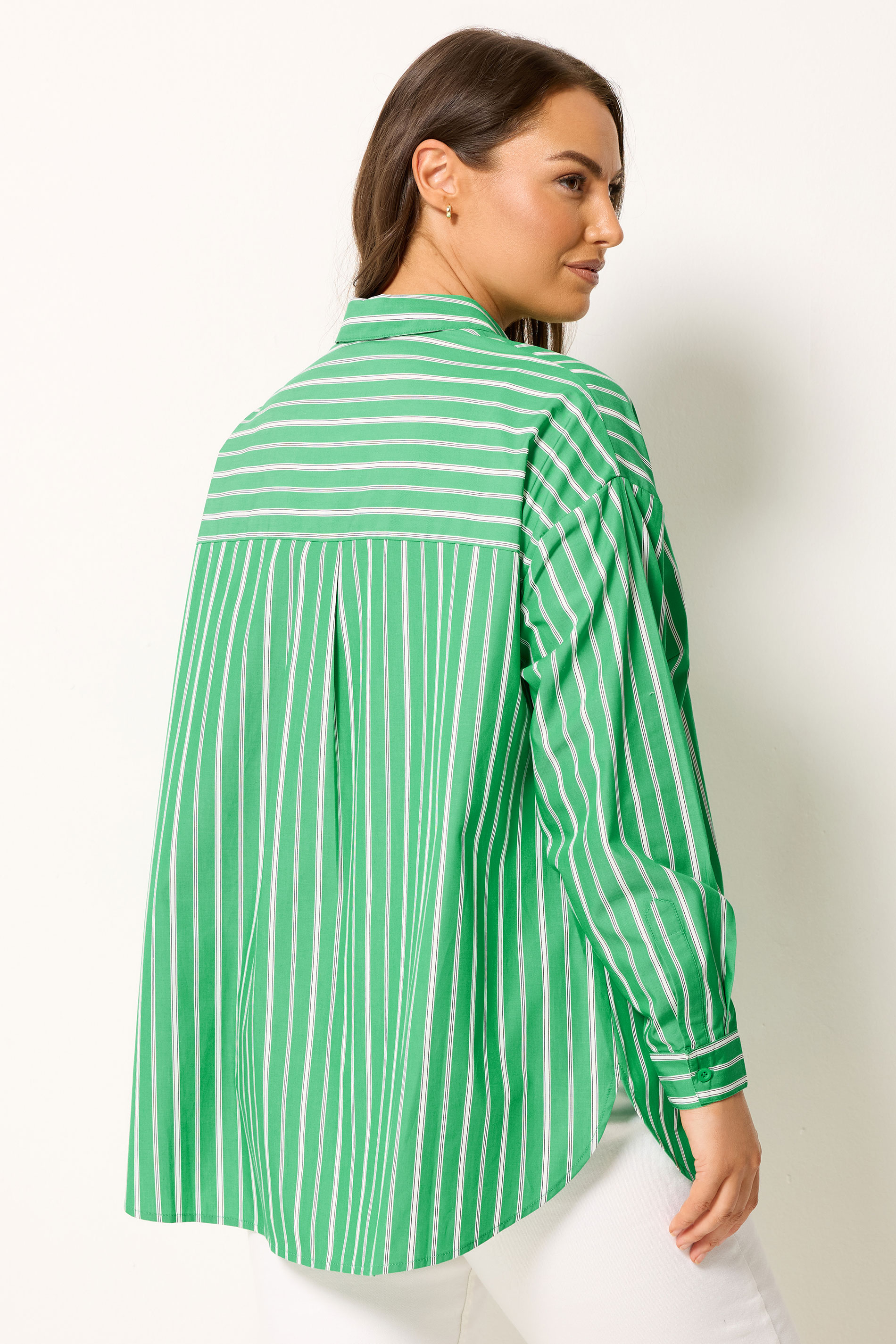 YOURS Plus Size Green & White Striped Shirt | Yours Clothing 4