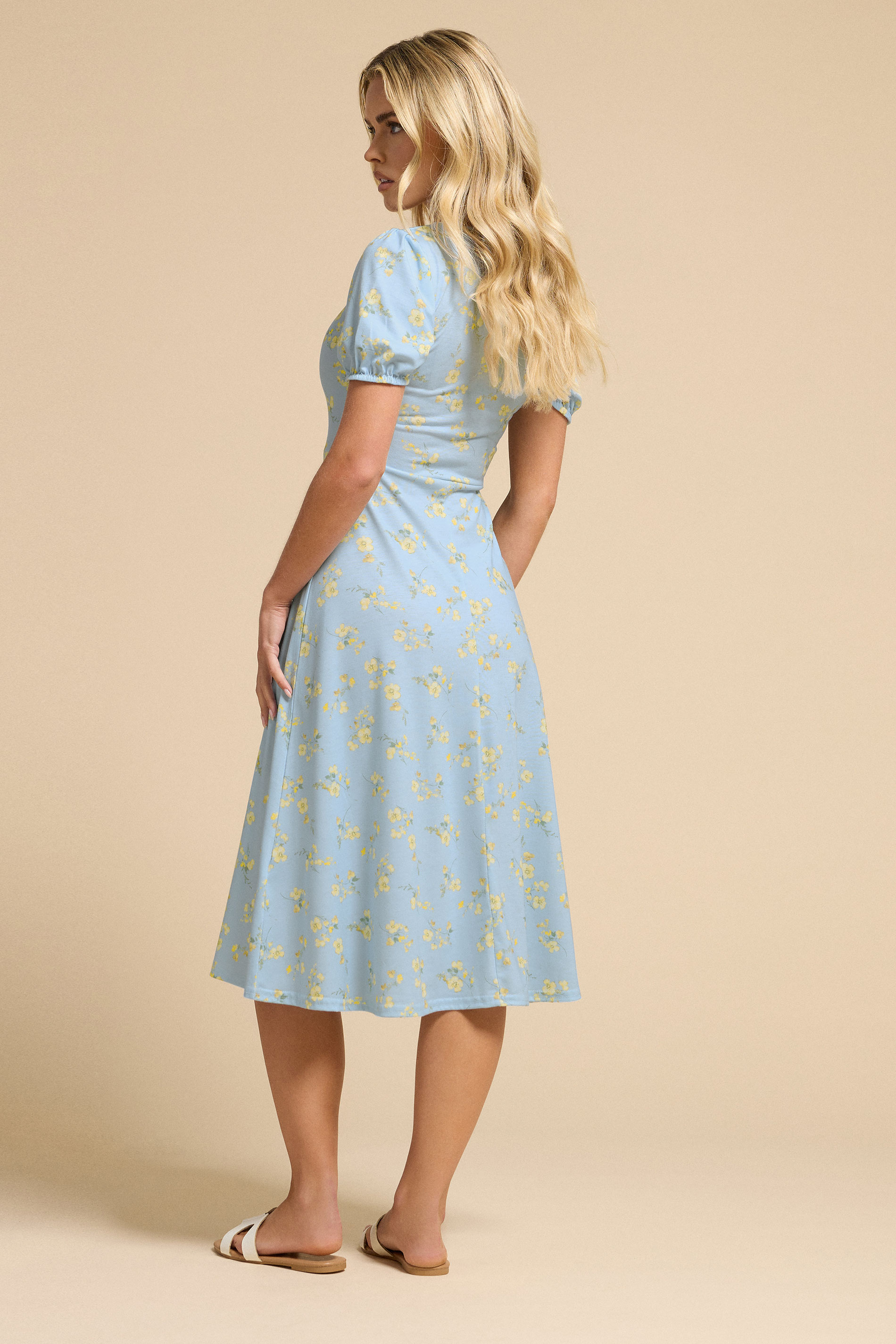 PixieGirl Petite Women's Blue Floral Tie Front Midi Dress | PixieGirl 2