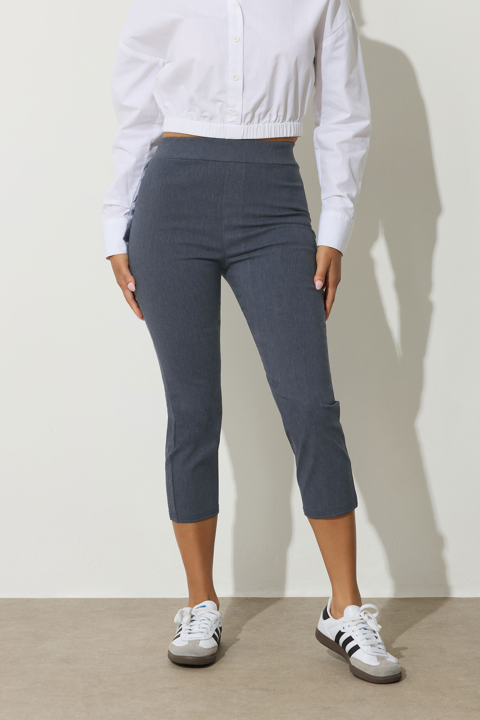 PixieGirl Petite Women's Blue Slim Fit Capri Cropped Trousers | PixieGirl 1