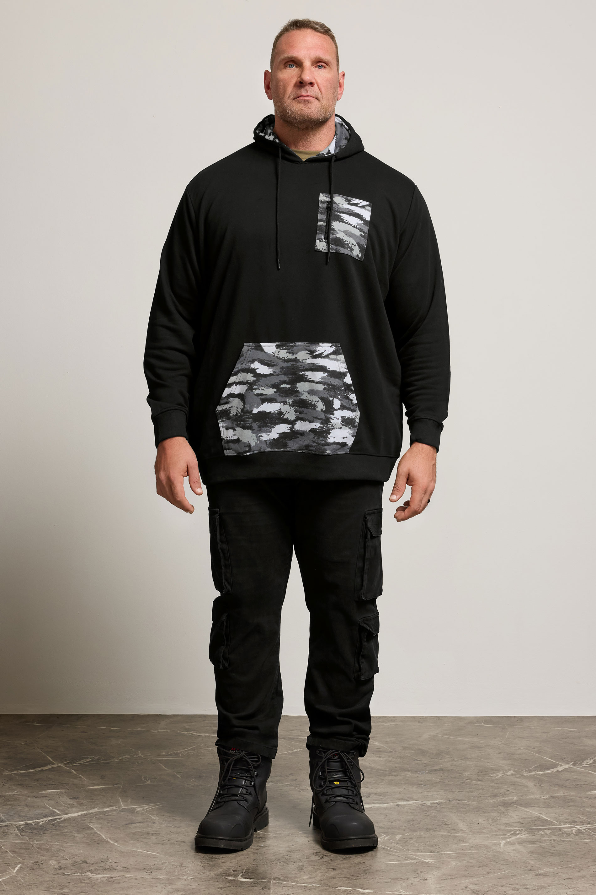 BadRhino Big & Tall Black Camo Print Utility Hoodie | BadRhino 1